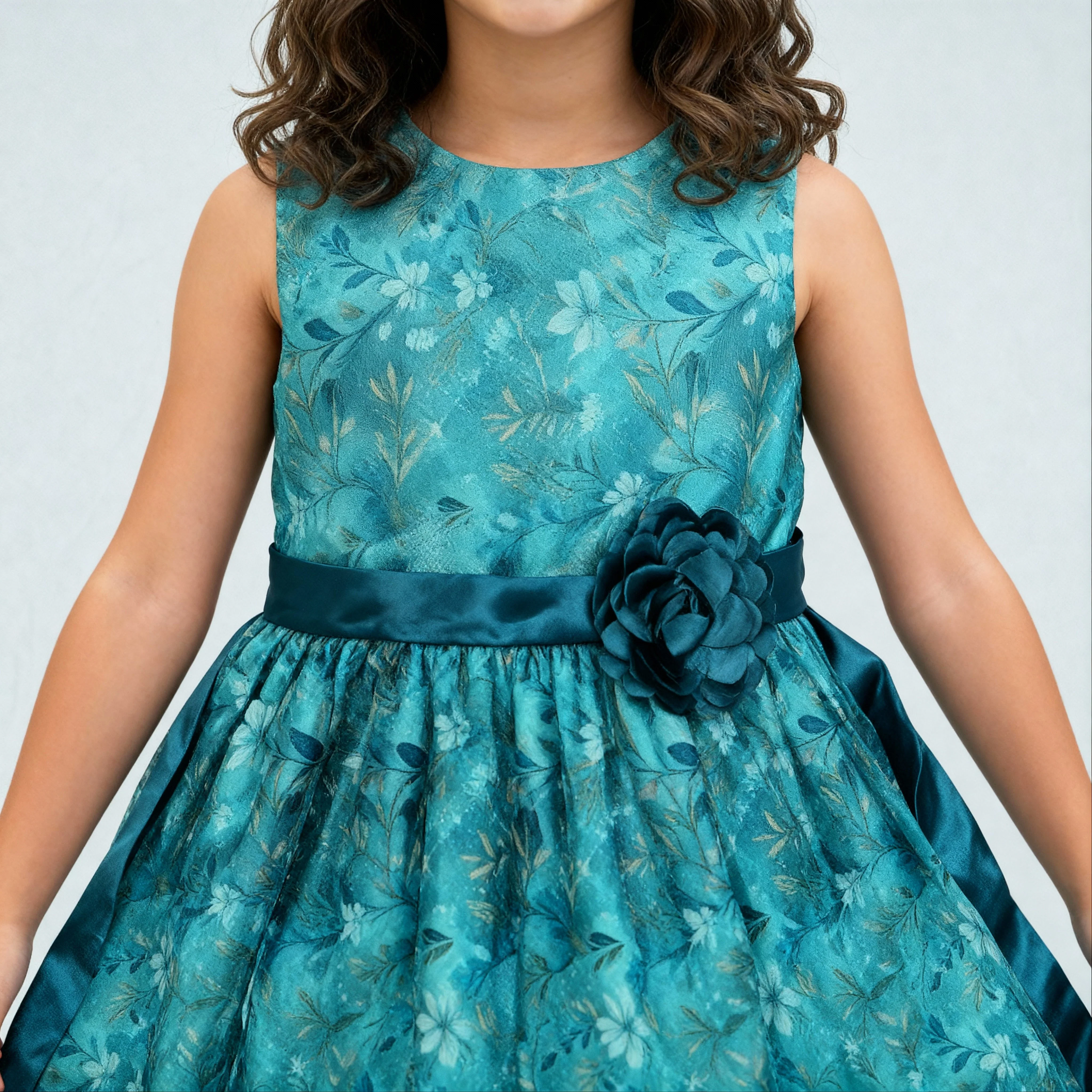 Girls Satin Printed Party Dress - Image 4
