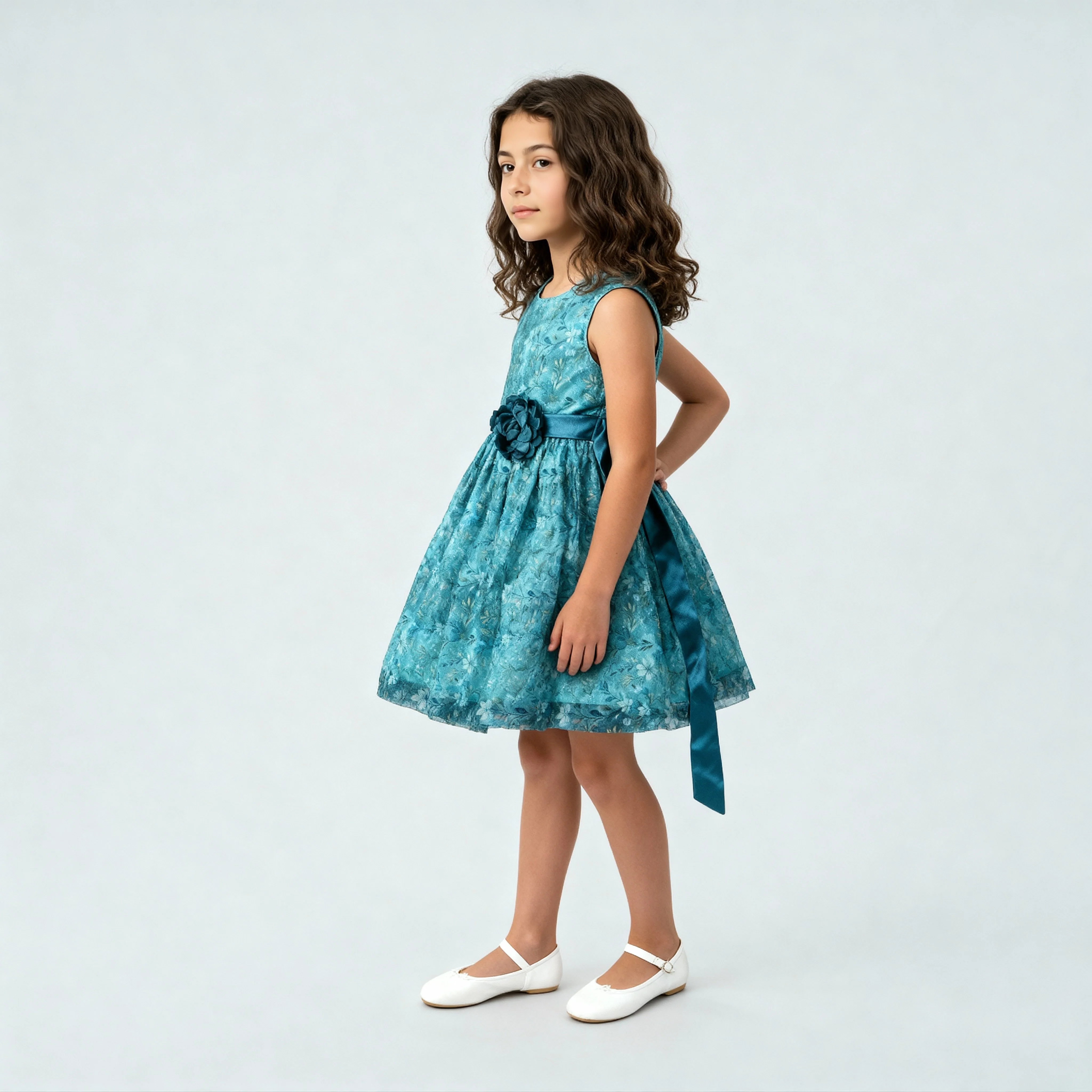 Girls Satin Printed Party Dress - Image 5