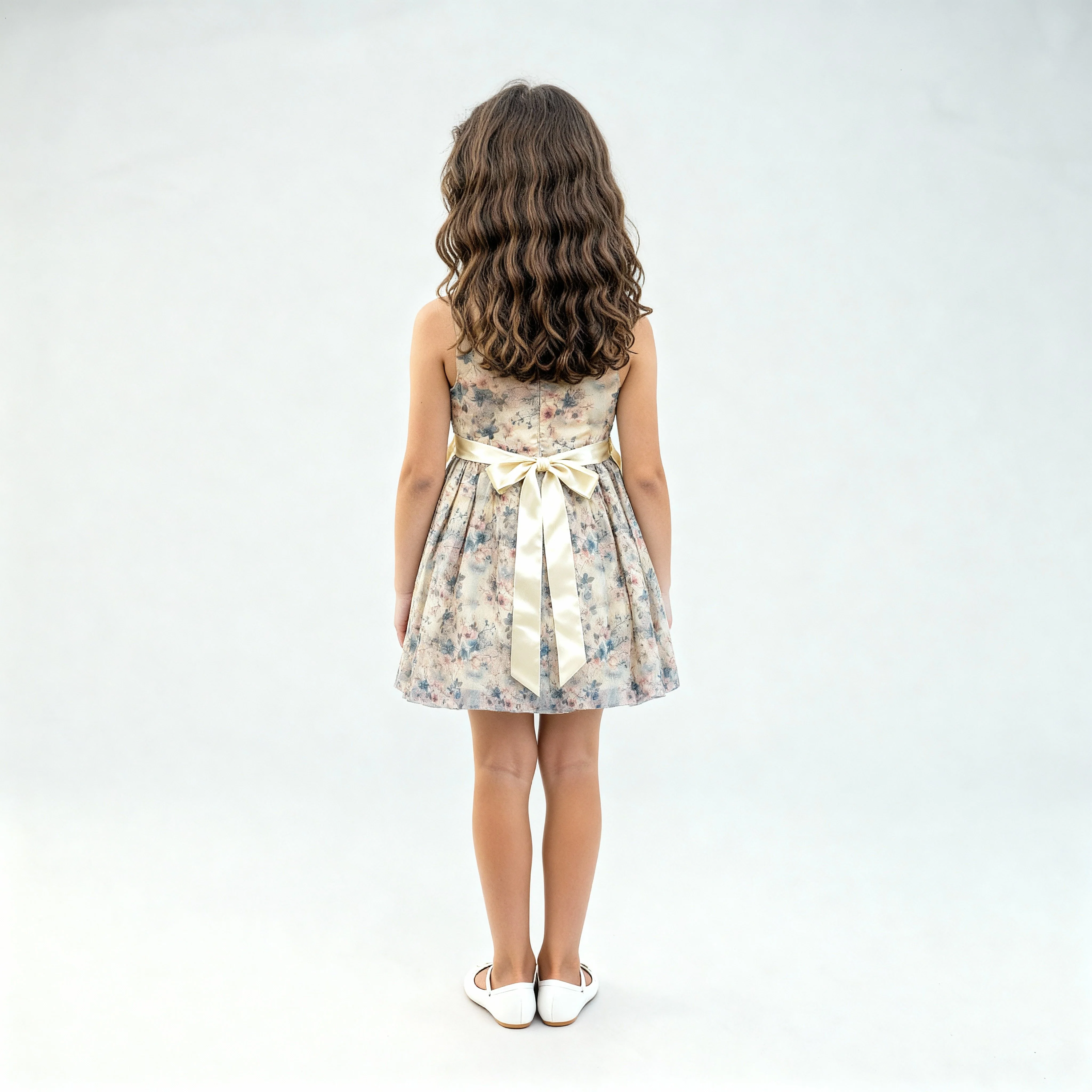 Girls Satin Printed Party Dress - Image 3
