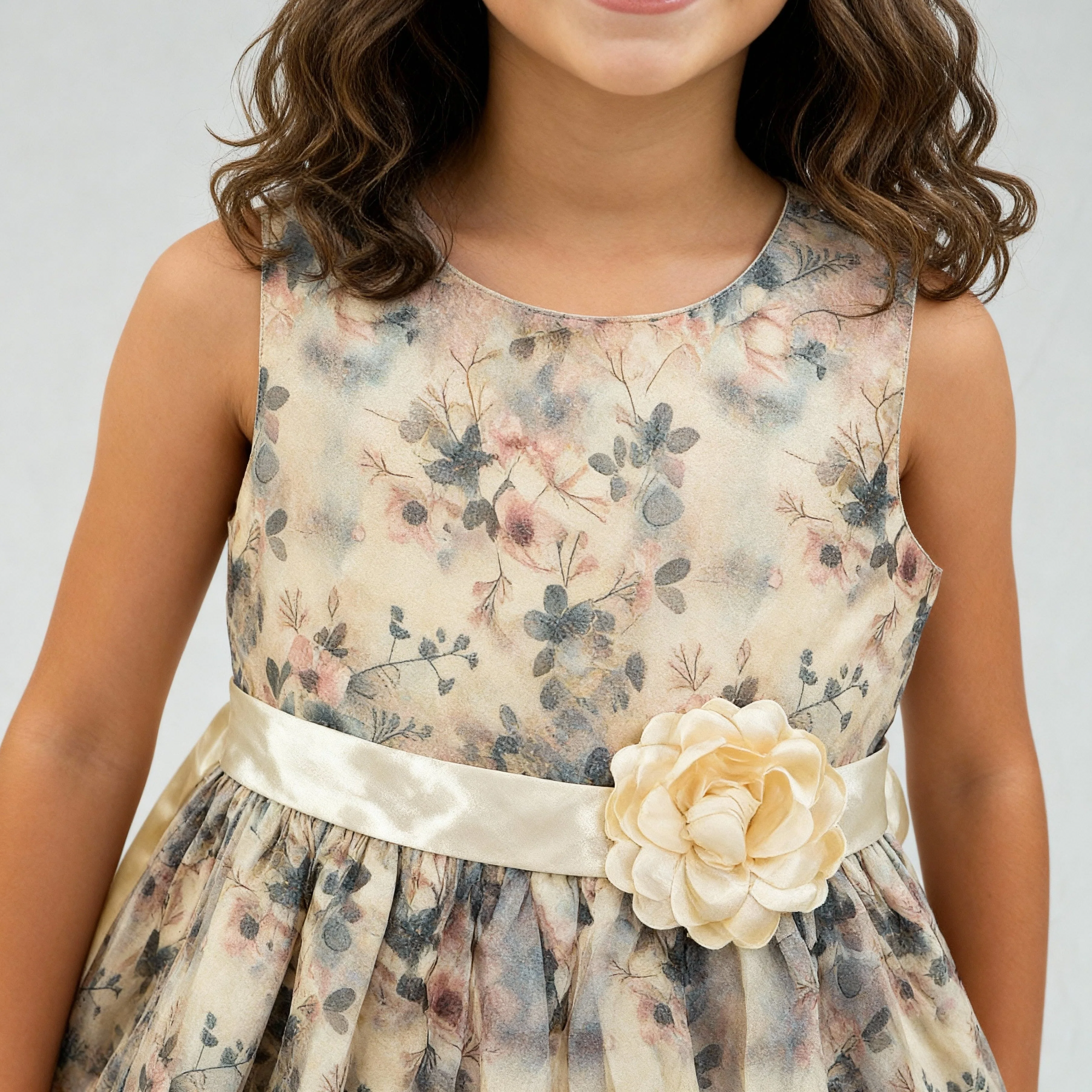 Girls Satin Printed Party Dress - Image 4