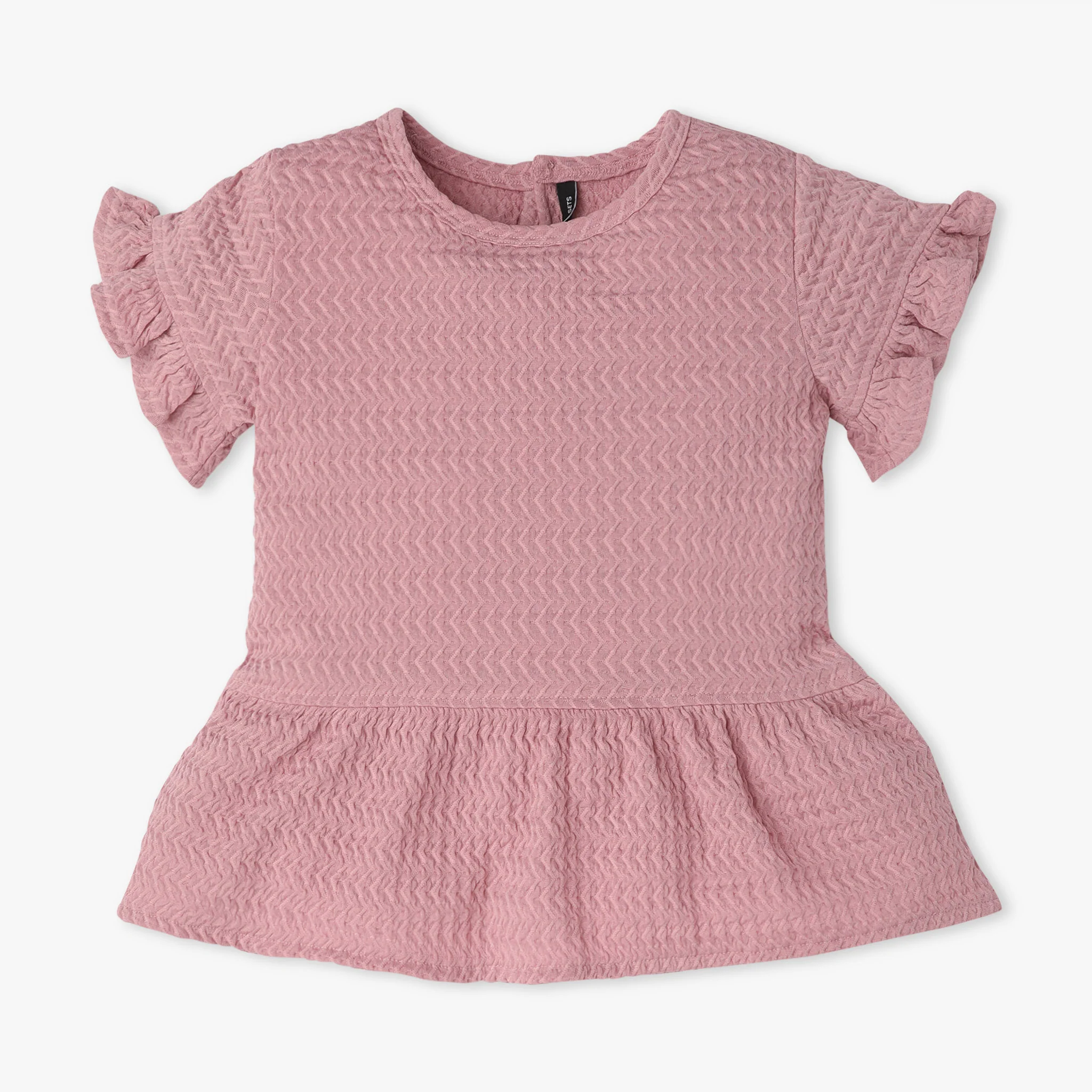 Girls Solid Flared Sleeve Round Neck T-Shirt