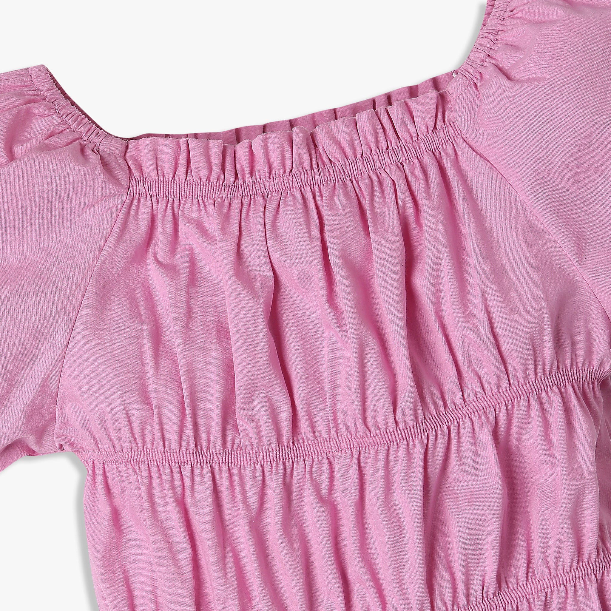 Girls Solid Ruched Square Neck Top - Image 3
