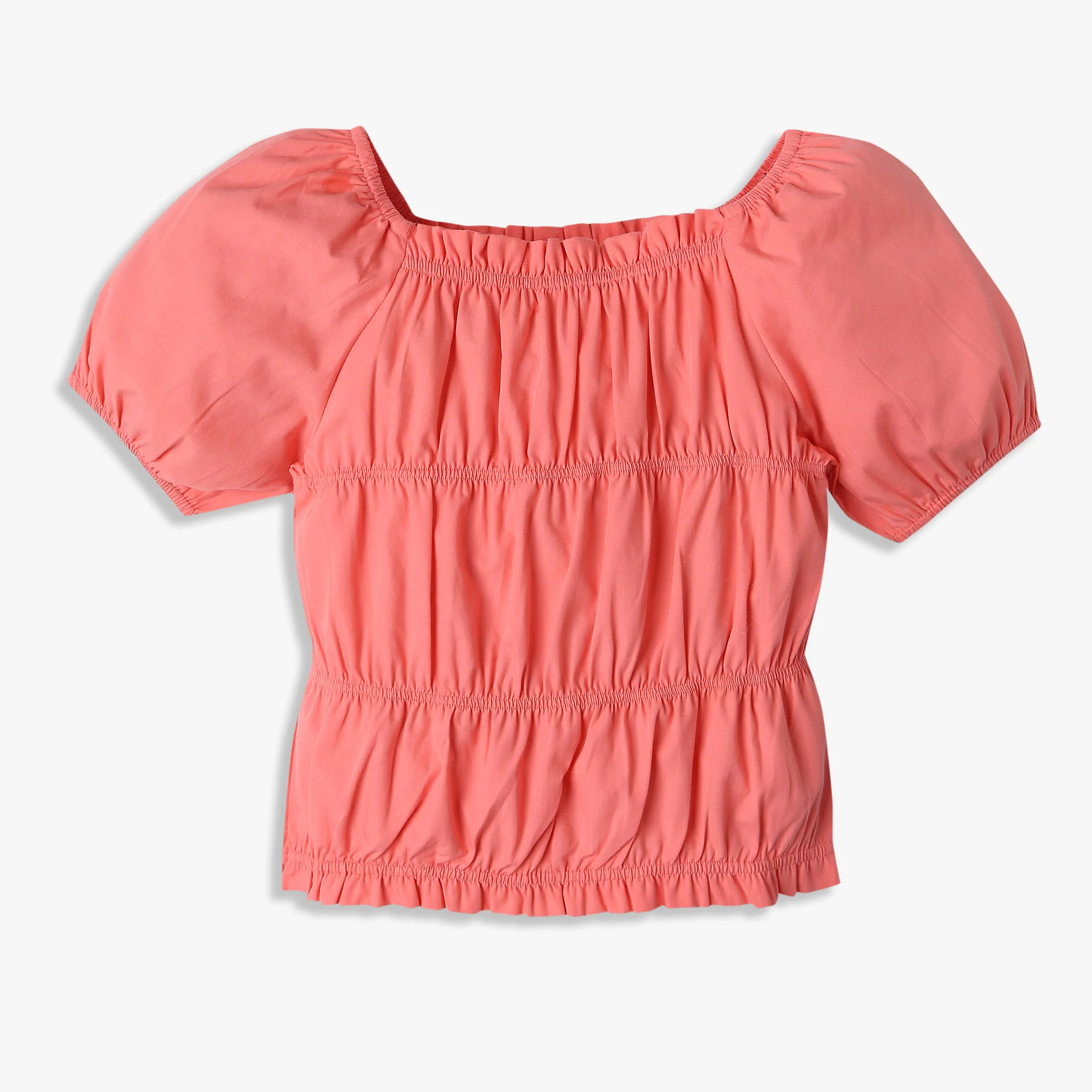 Girls Solid Ruched Square Neck Top - Image 4