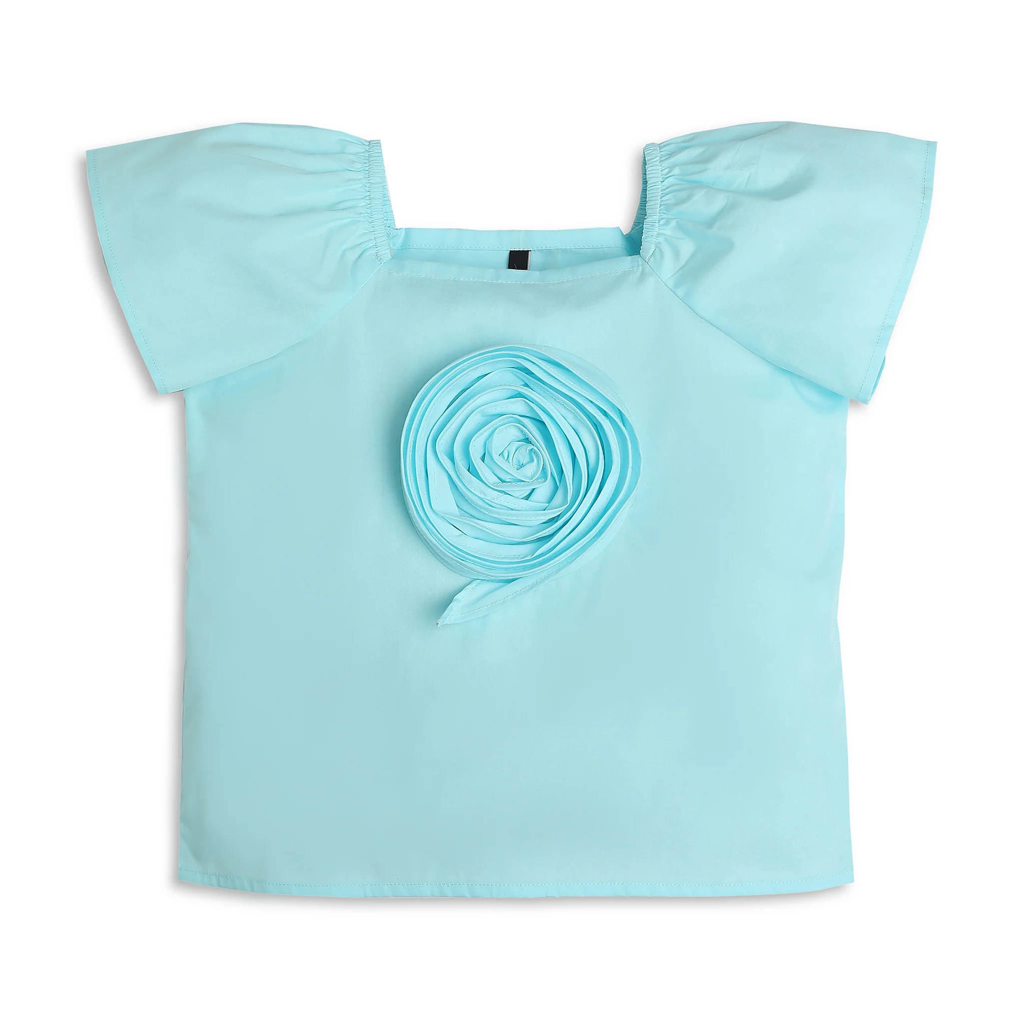 Girls Solid Square Neck Woven Top