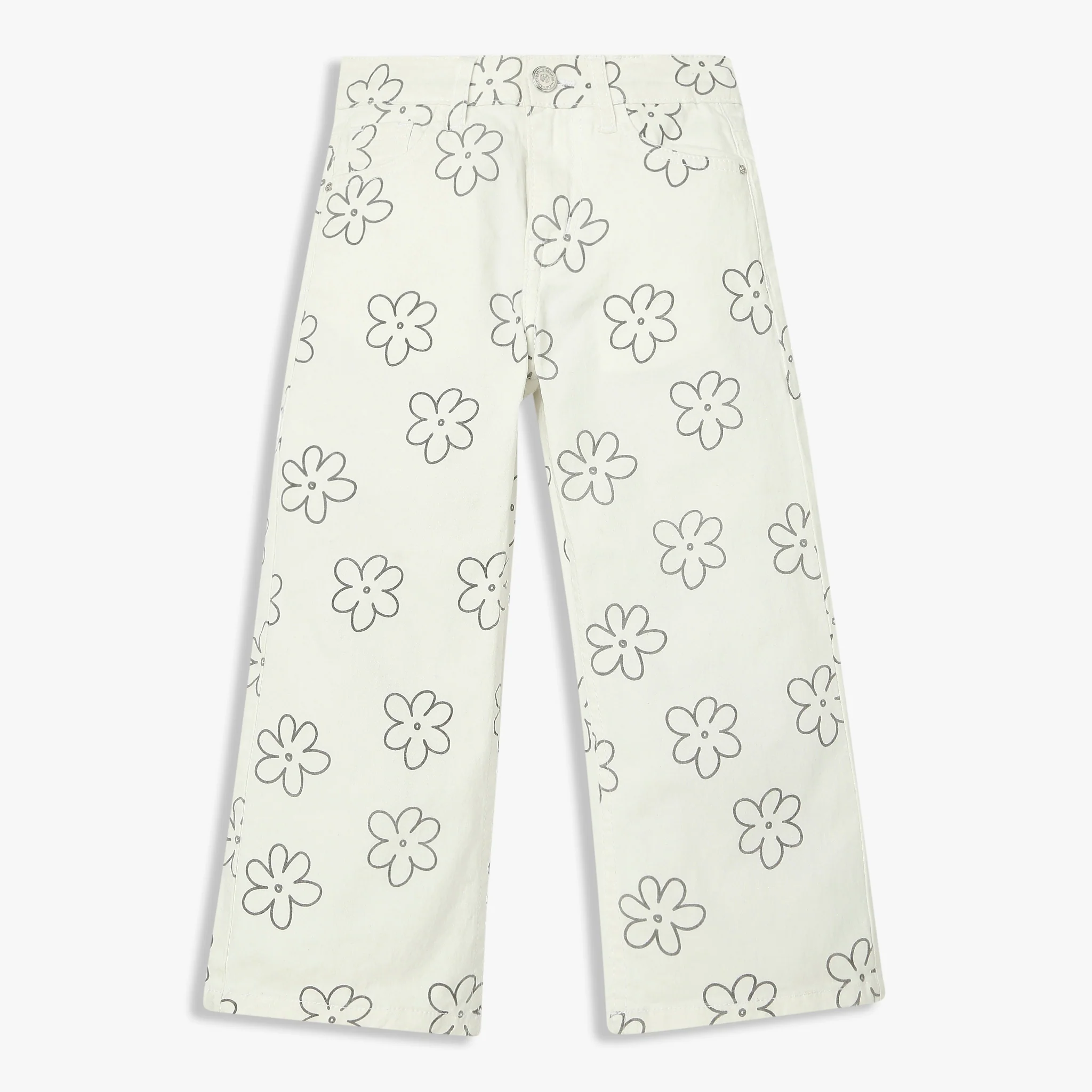 Girls Straight Fit Printed Denim