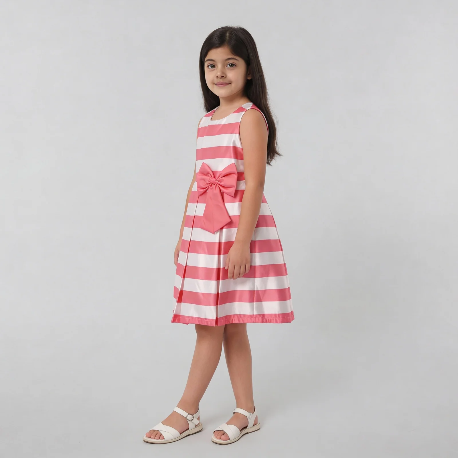 Girls Striped Satin Party Dress - Image 10