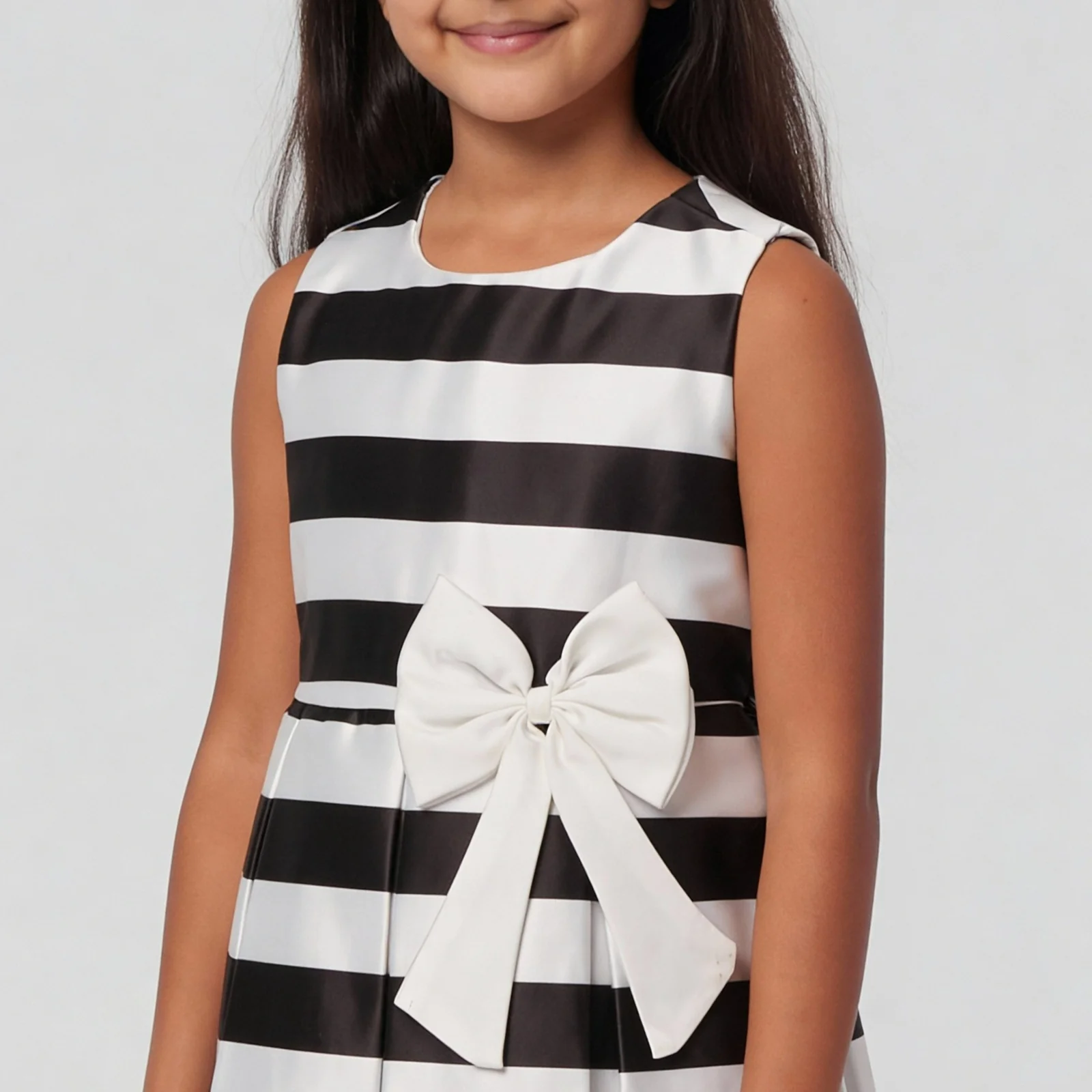 Girls Striped Satin Party Dress - Image 4