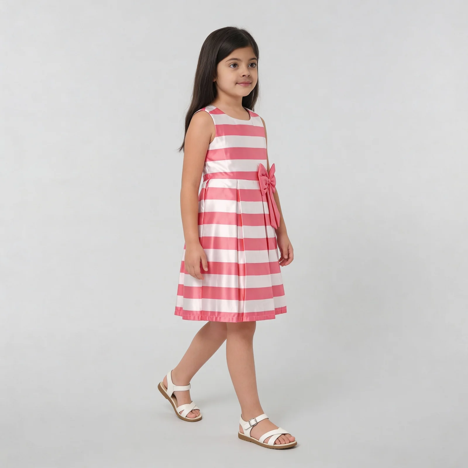 Girls Striped Satin Party Dress - Image 7
