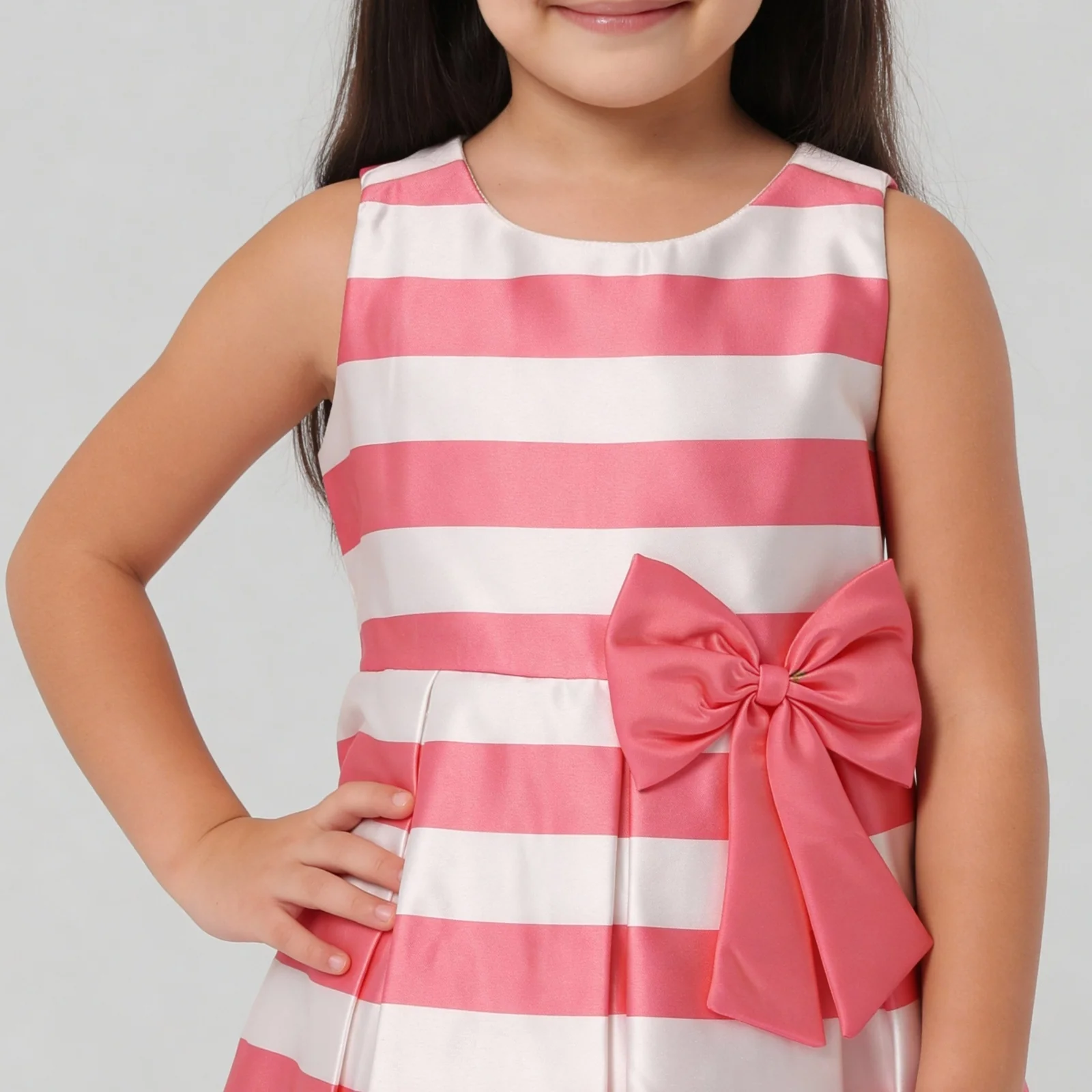 Girls Striped Satin Party Dress - Image 9
