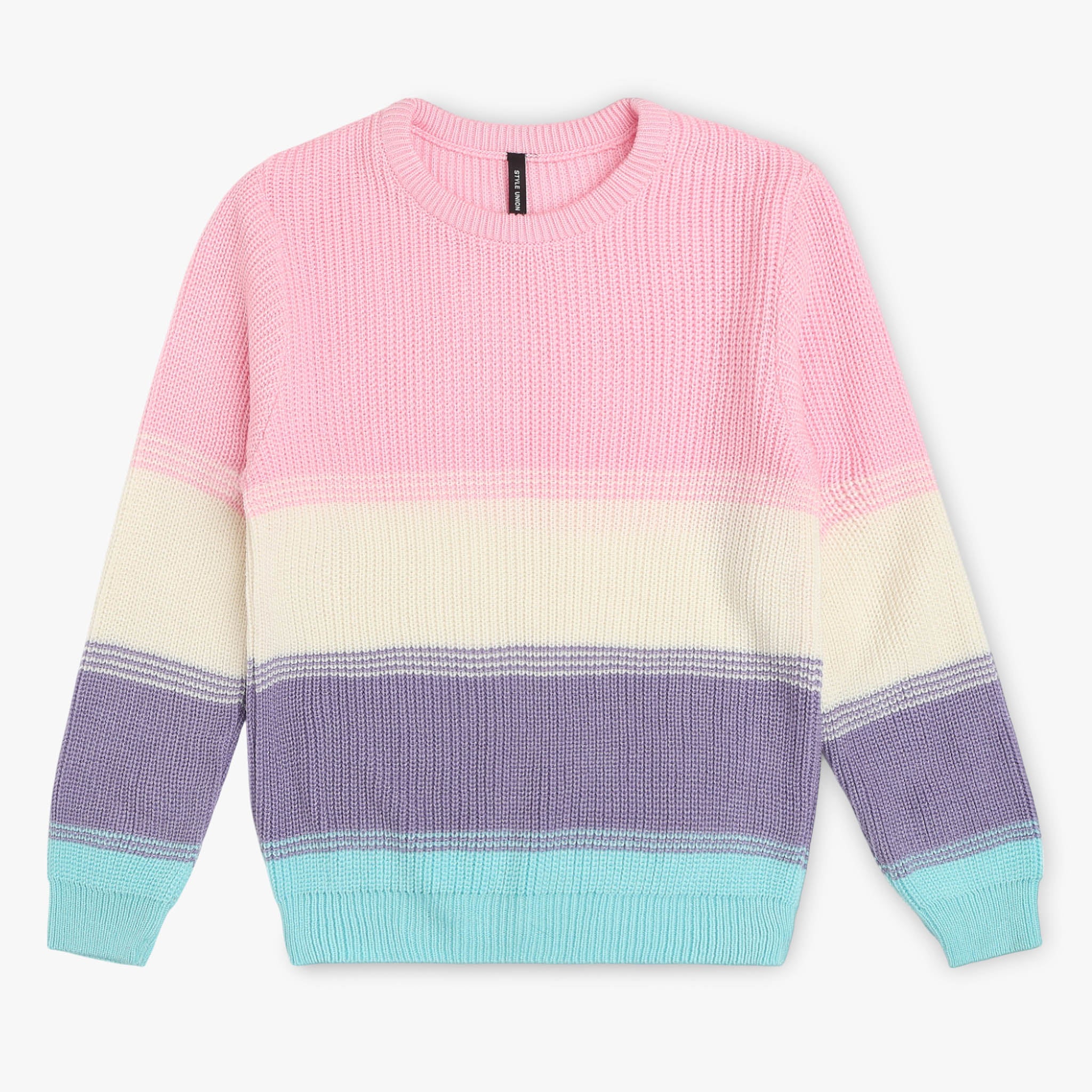 Girls Crew Neck Striped Sweater