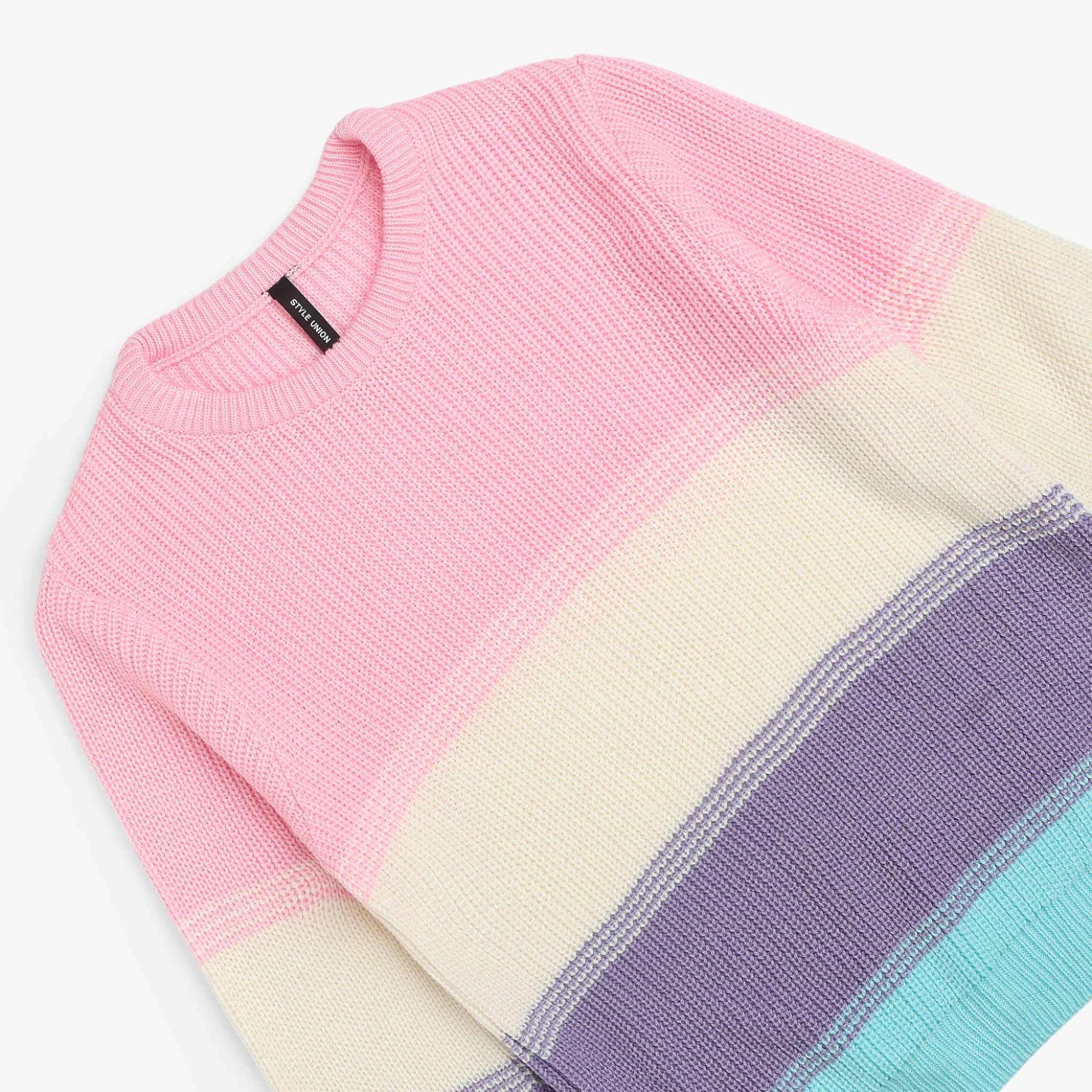 Girls Crew Neck Striped Sweater - Image 3