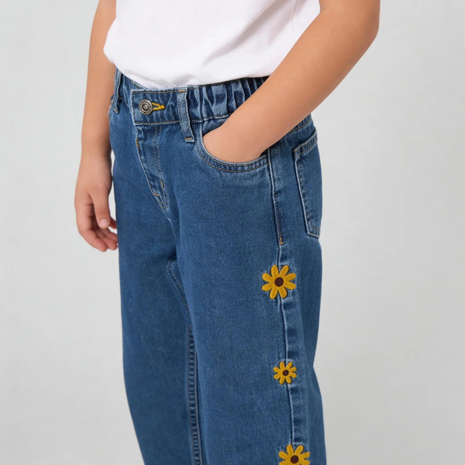 Girls Wide Leg Embroideried Denim - Image 4