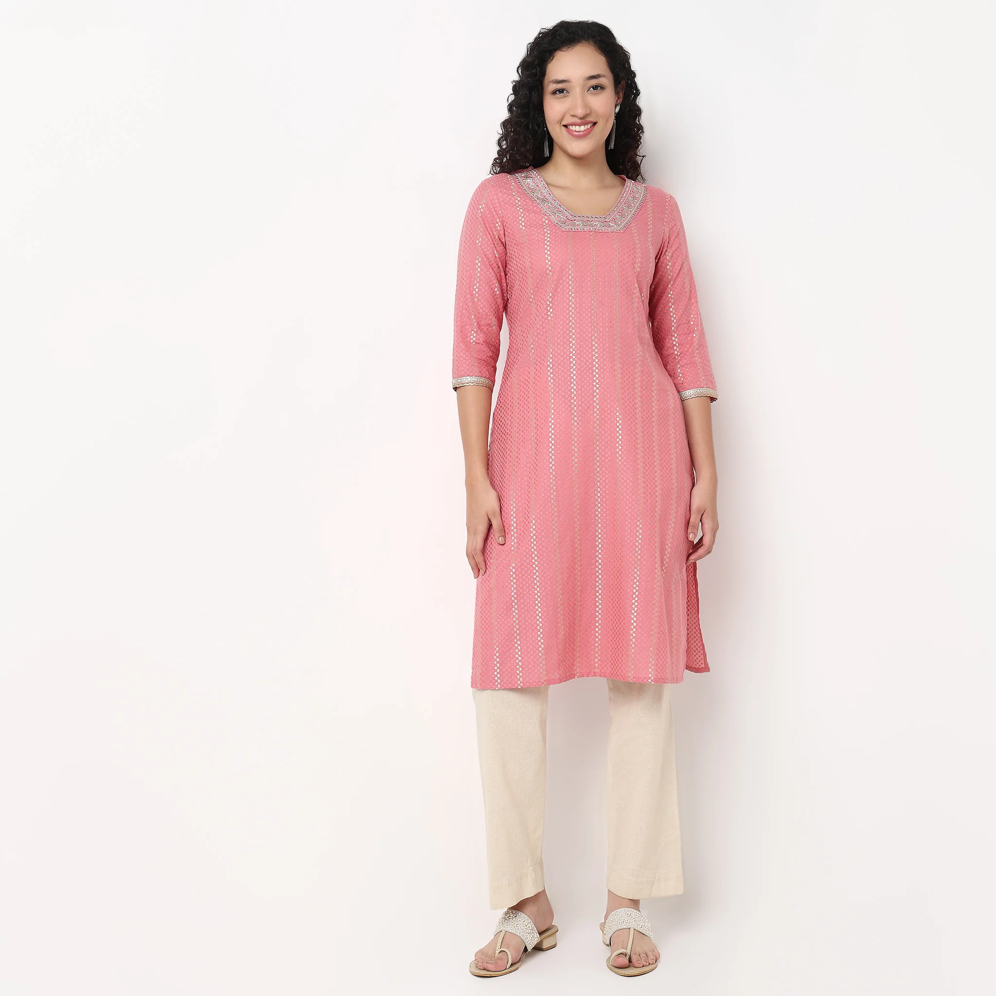 Glass Shape Embroidered Long Kurta - Image 2