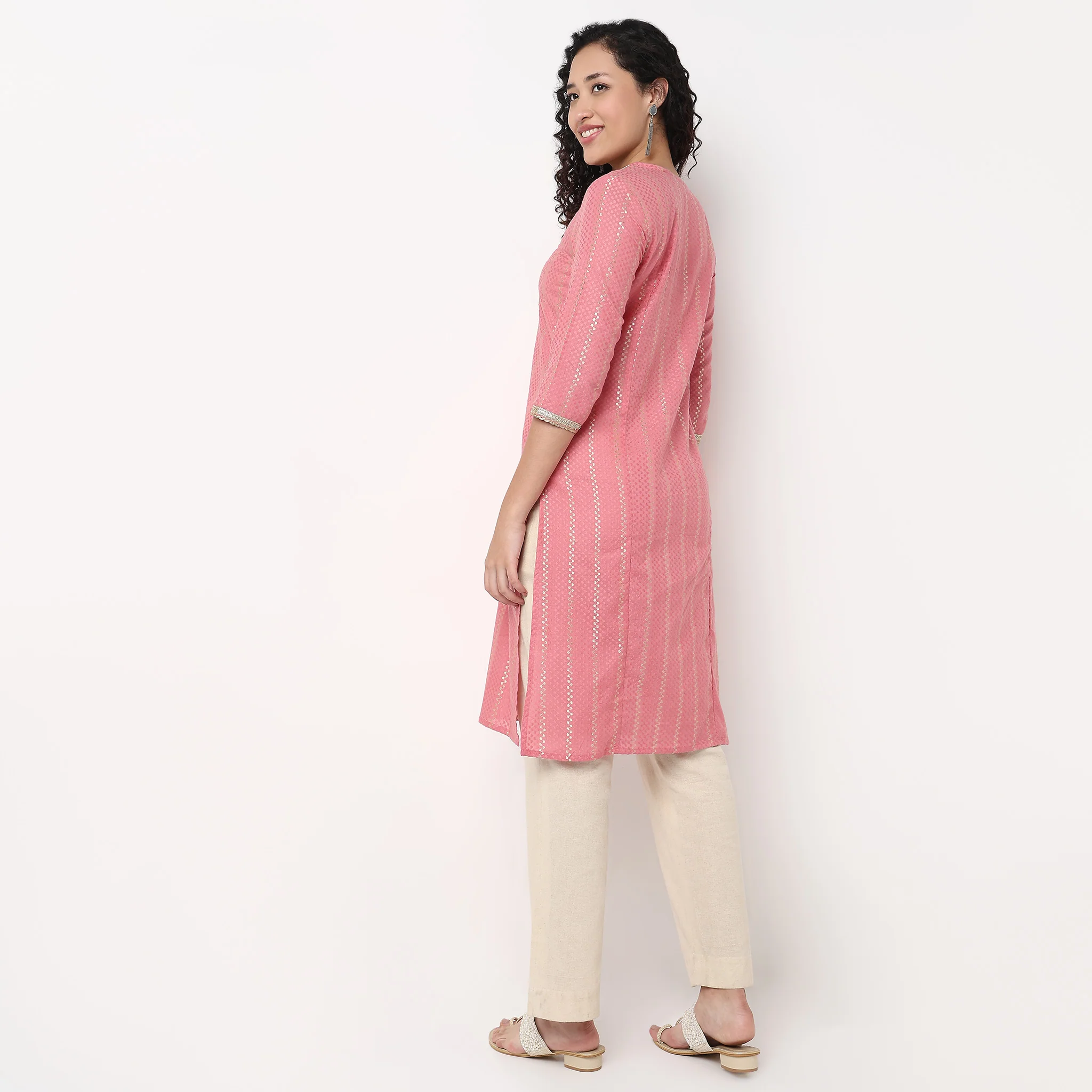 Glass Shape Embroidered Long Kurta - Image 3