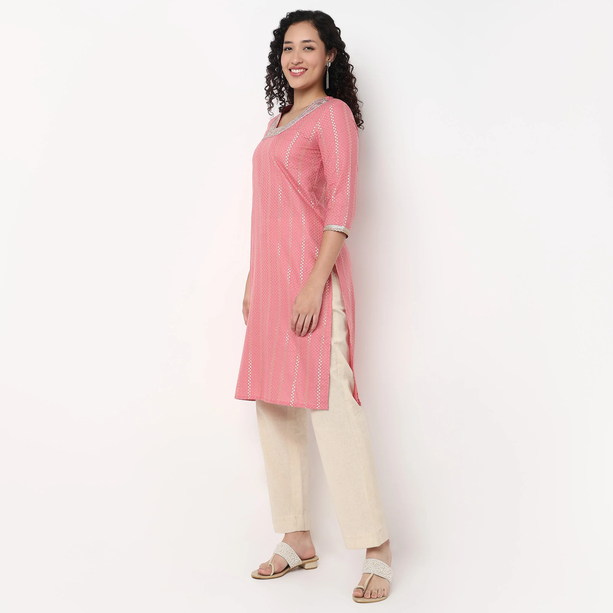 Glass Shape Embroidered Long Kurta - Image 5