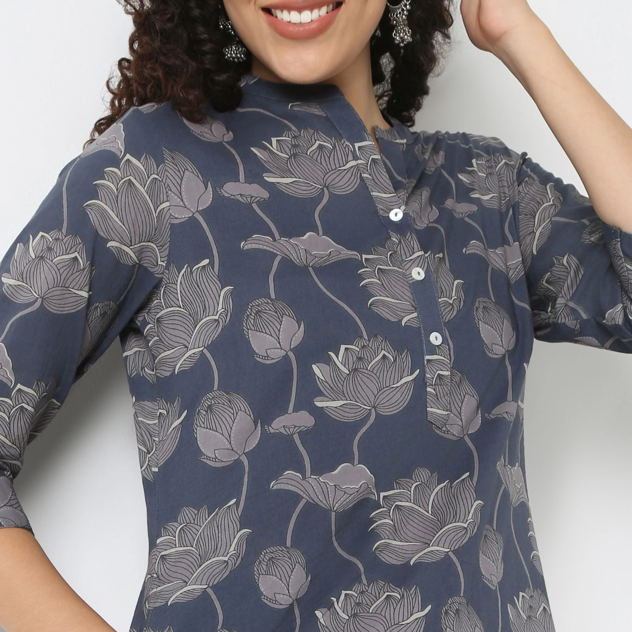 Half Placket Kurta-Cambric - Image 4