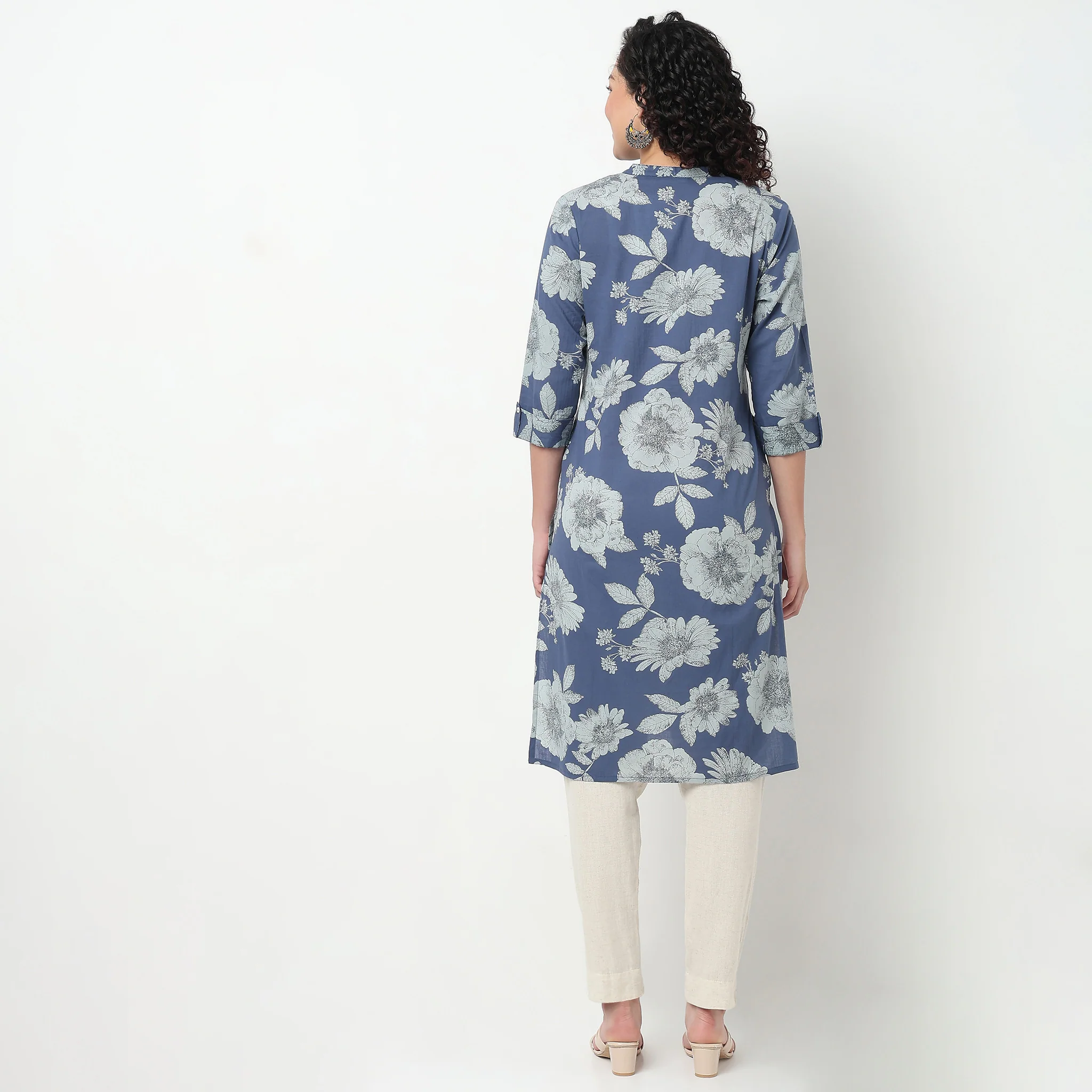 Printed Half Placket Long Kurta - Image 3