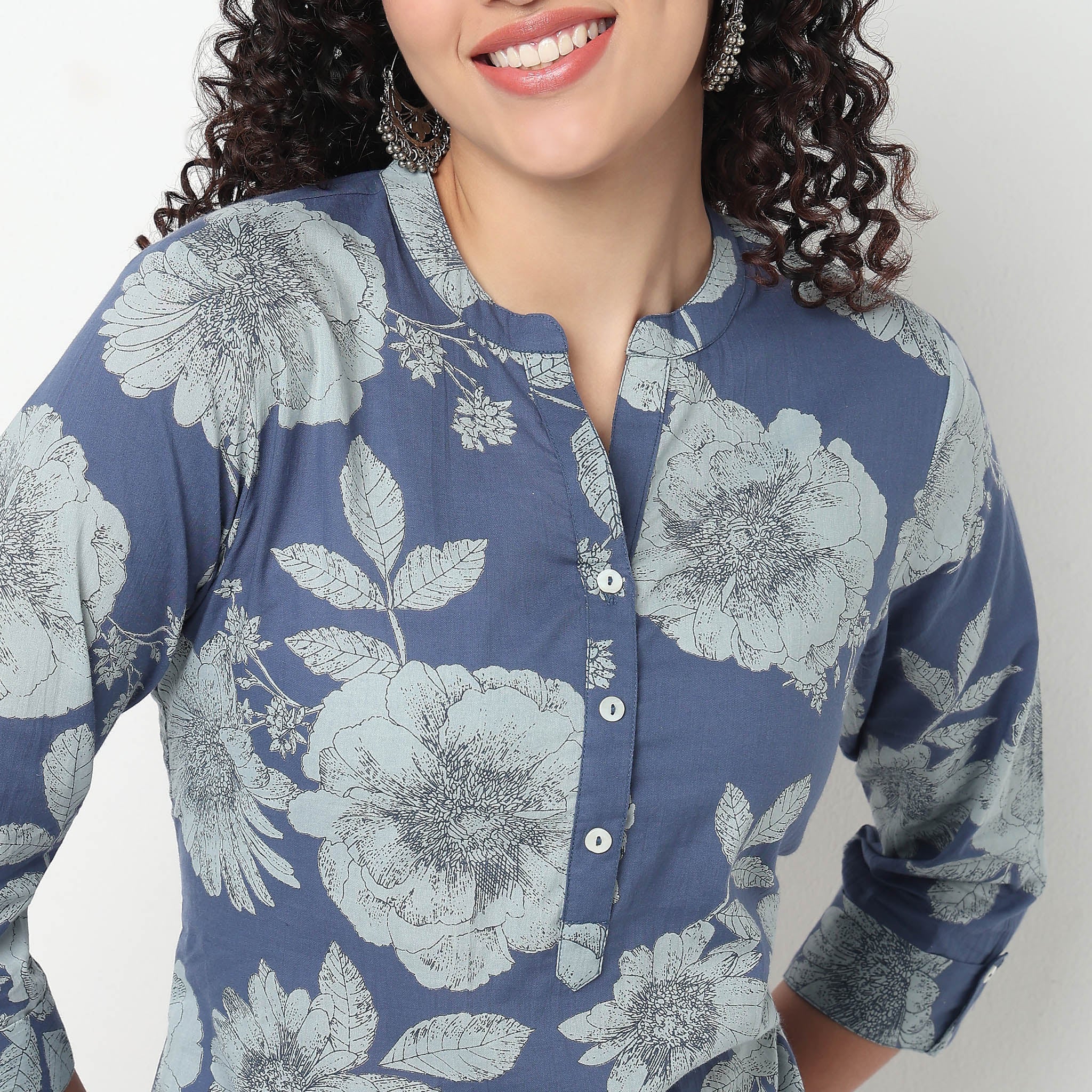 Printed Half Placket Long Kurta - Image 4
