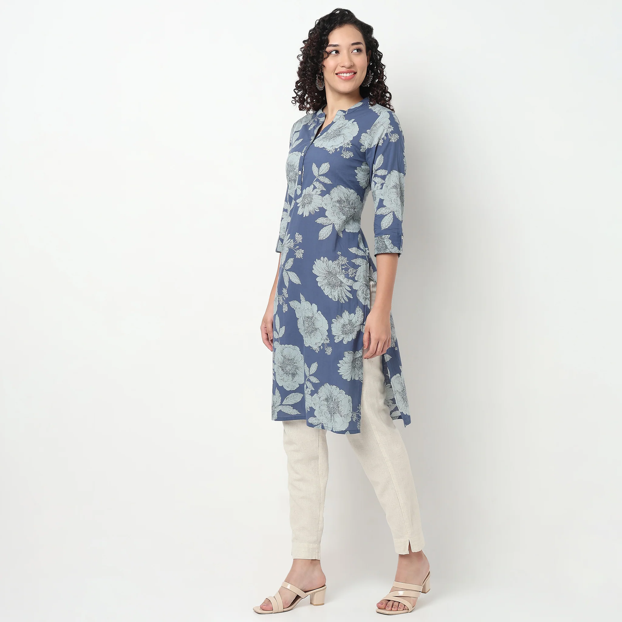 Printed Half Placket Long Kurta - Image 5