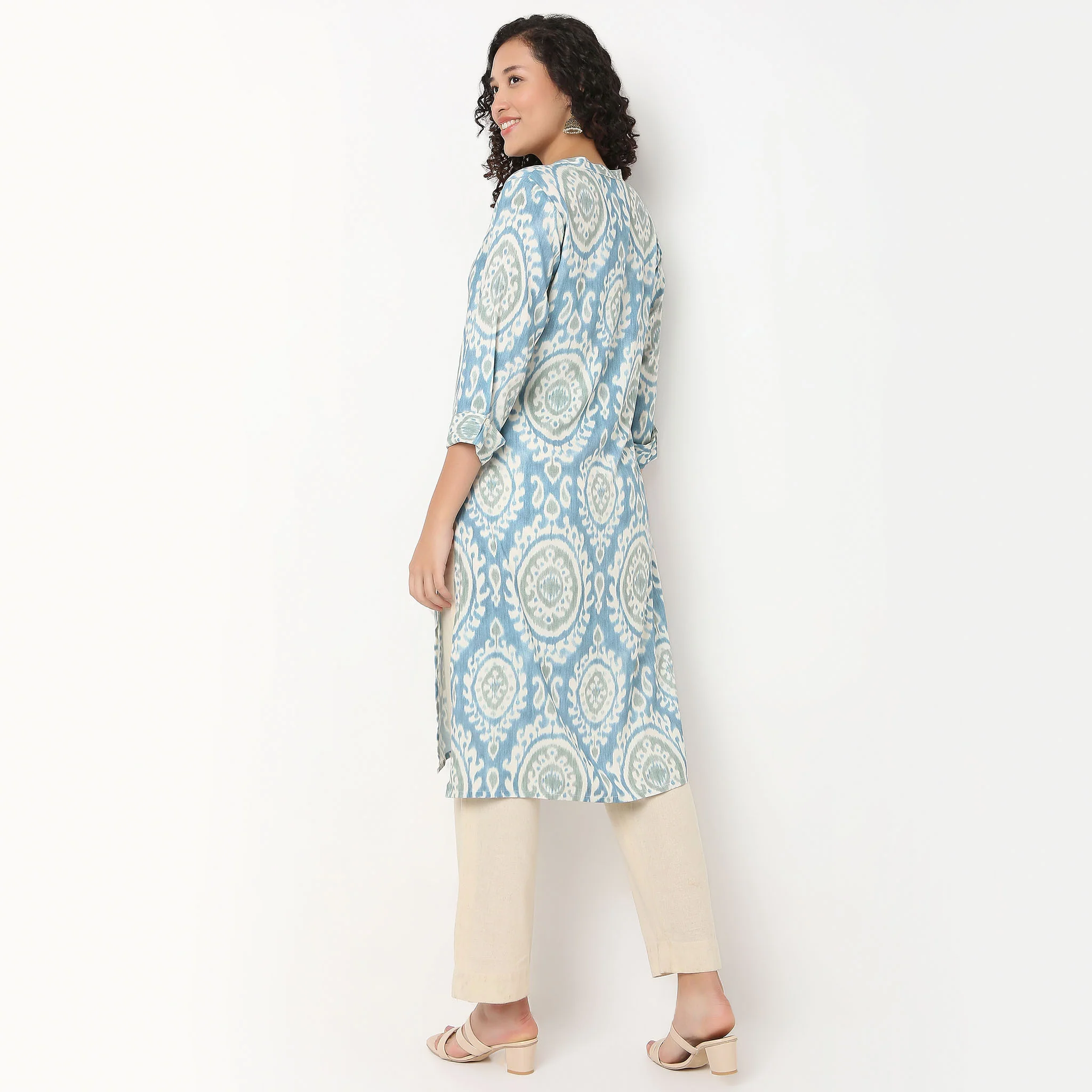 Printed Half Placket Long Kurta - Image 3
