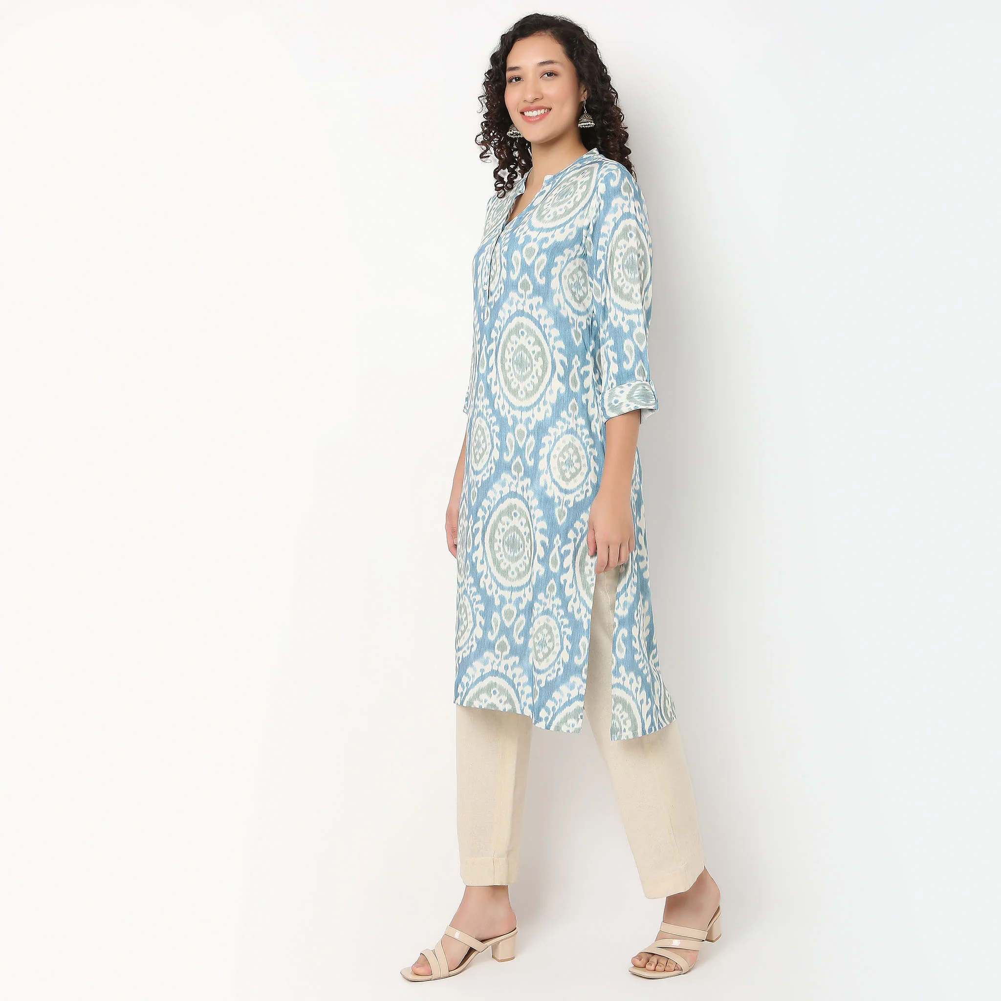Printed Half Placket Long Kurta - Image 5