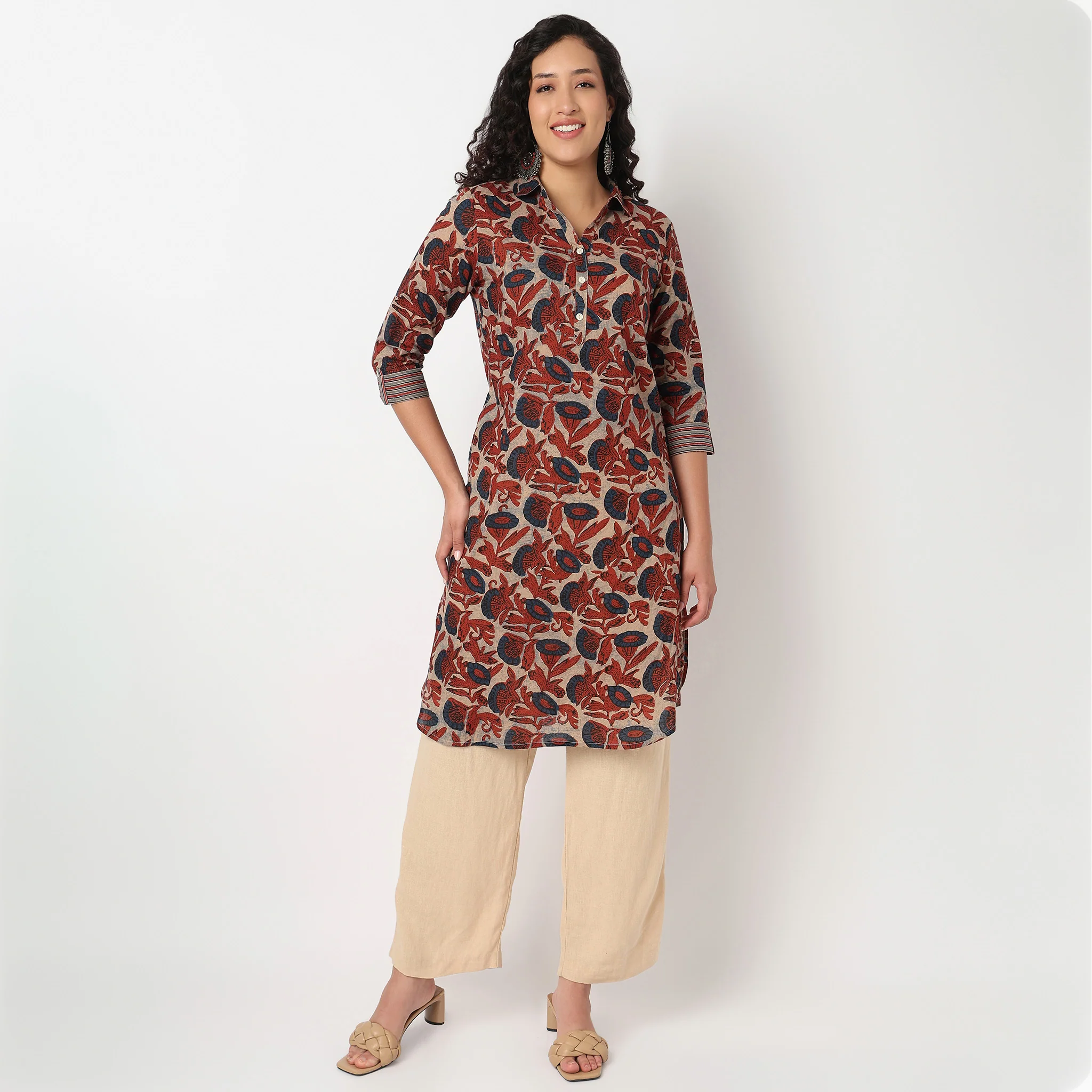 Half Placket Printed Cambric Long Kurta - Image 2
