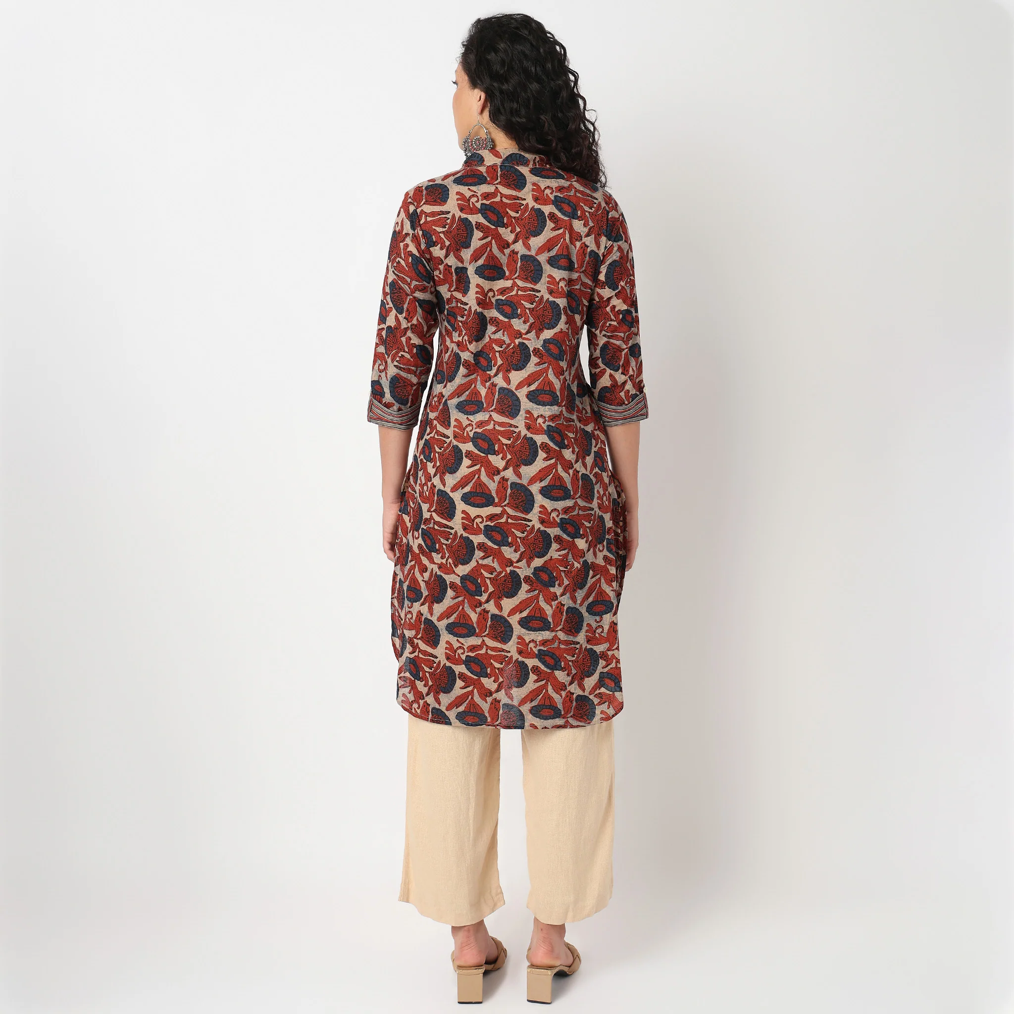 Half Placket Printed Cambric Long Kurta - Image 3