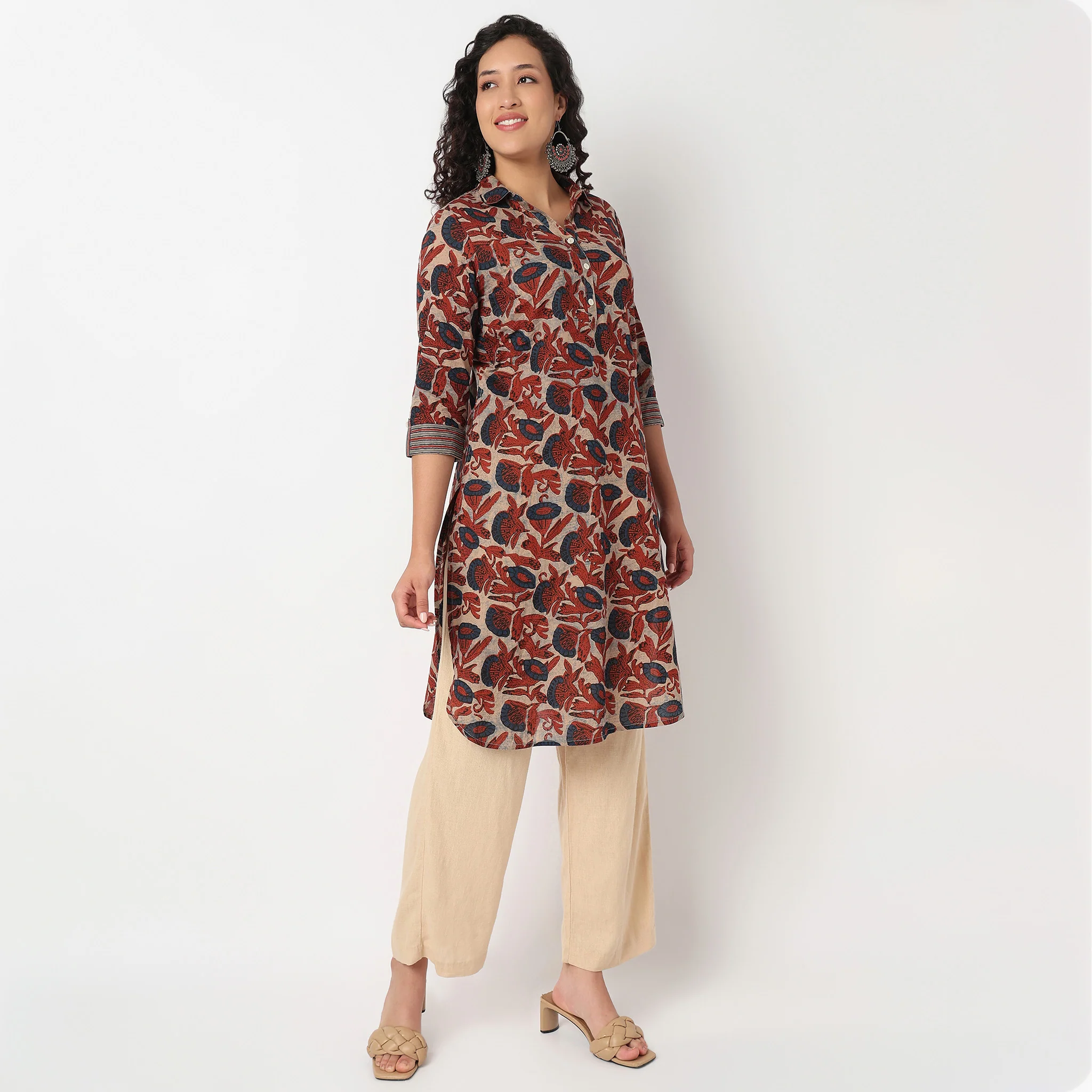 Half Placket Printed Cambric Long Kurta - Image 5