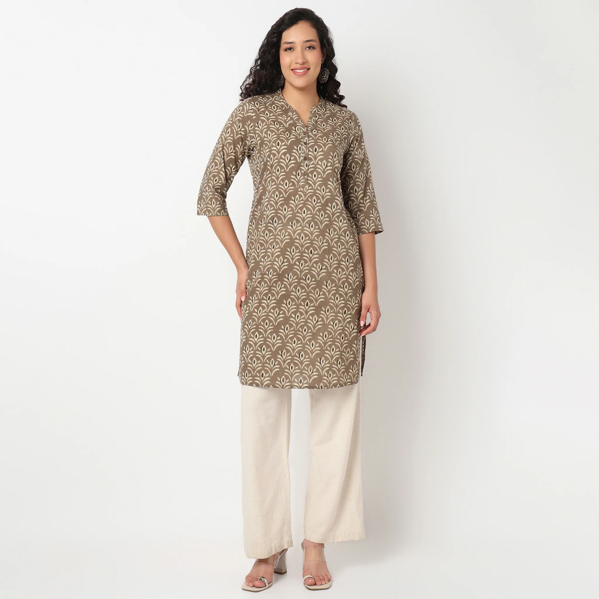 Half Placket Printed Kurta - Image 2
