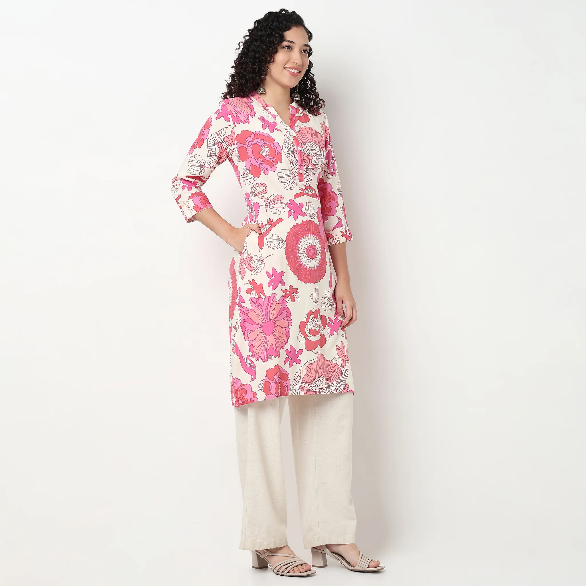 Printed Half Placket Long Kurta - Image 5