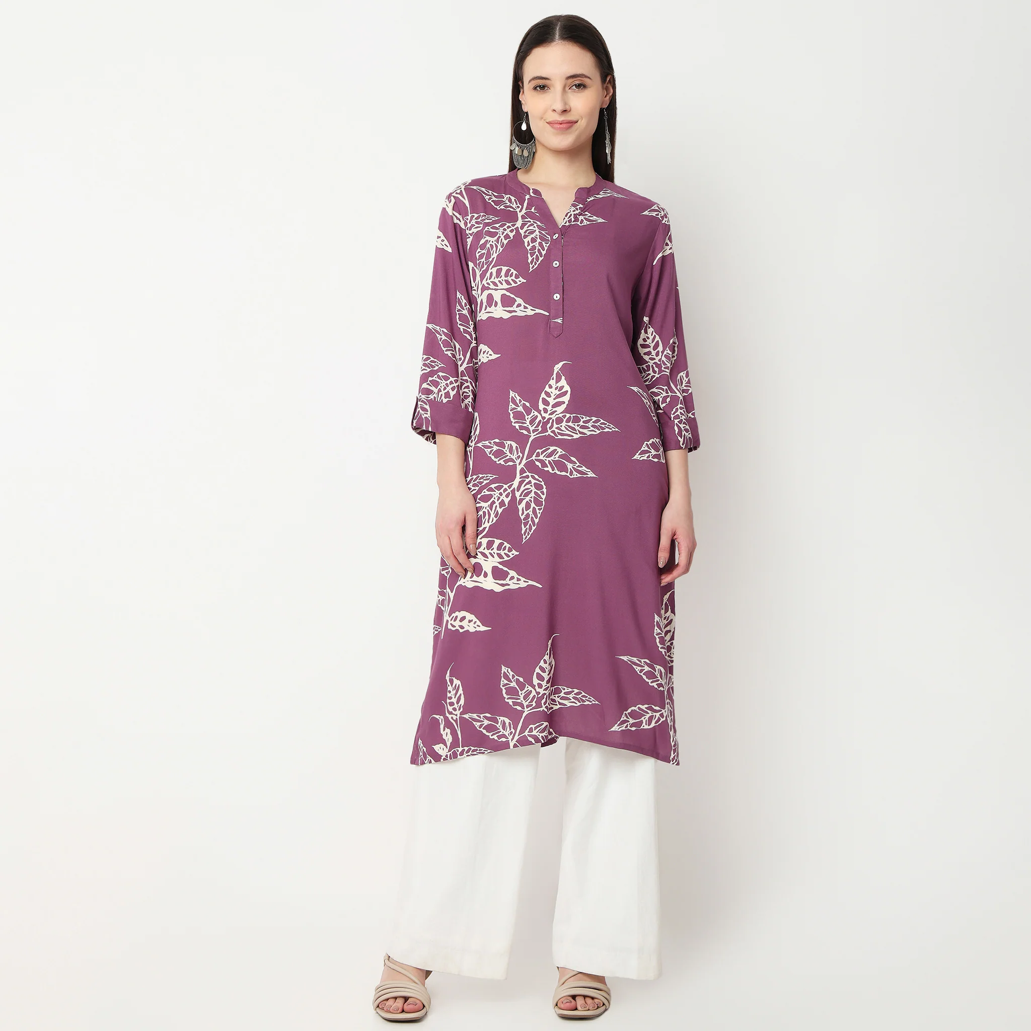 Half Placket Printed Long Kurta - Image 2