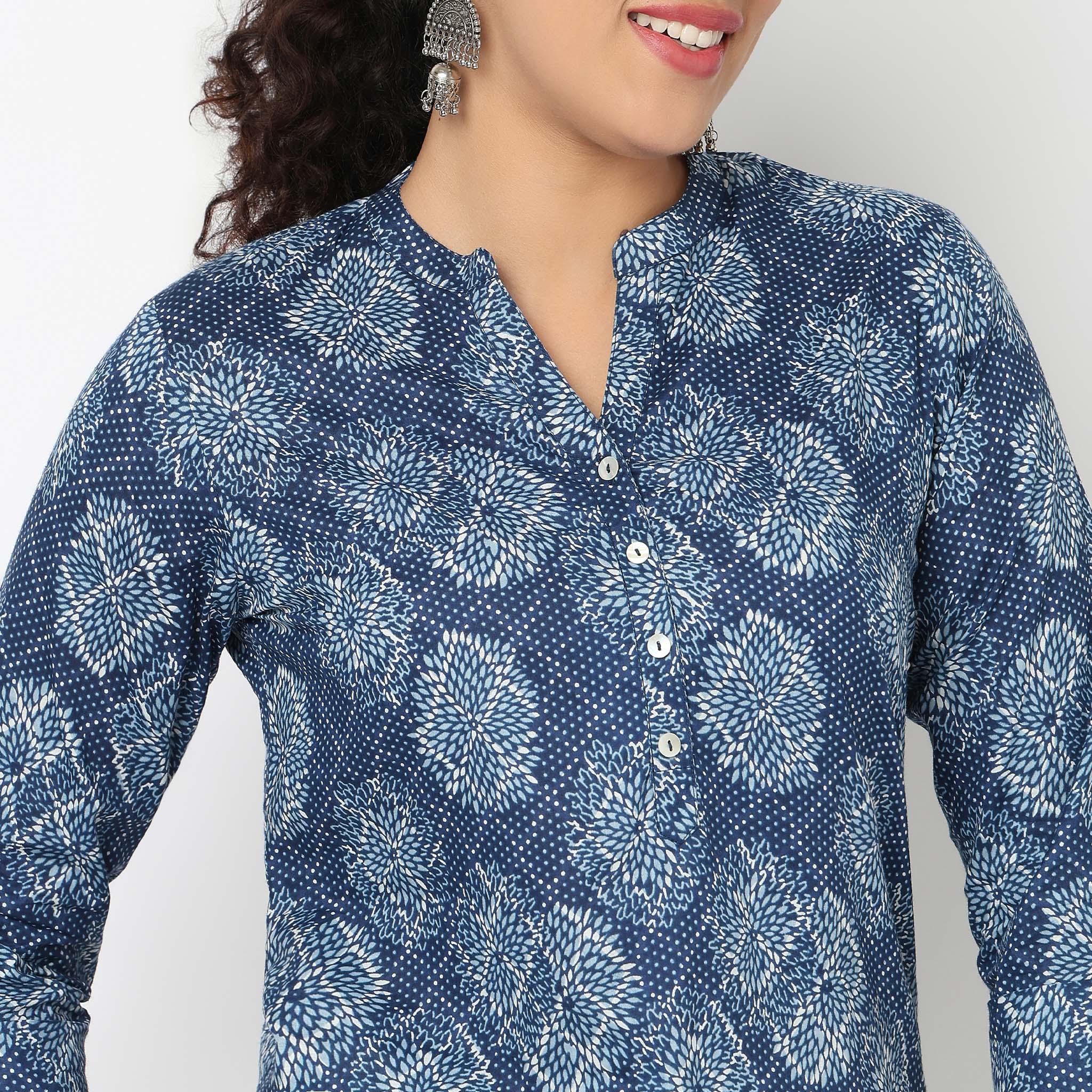 Half Placket Printed Short Kurti - Image 4