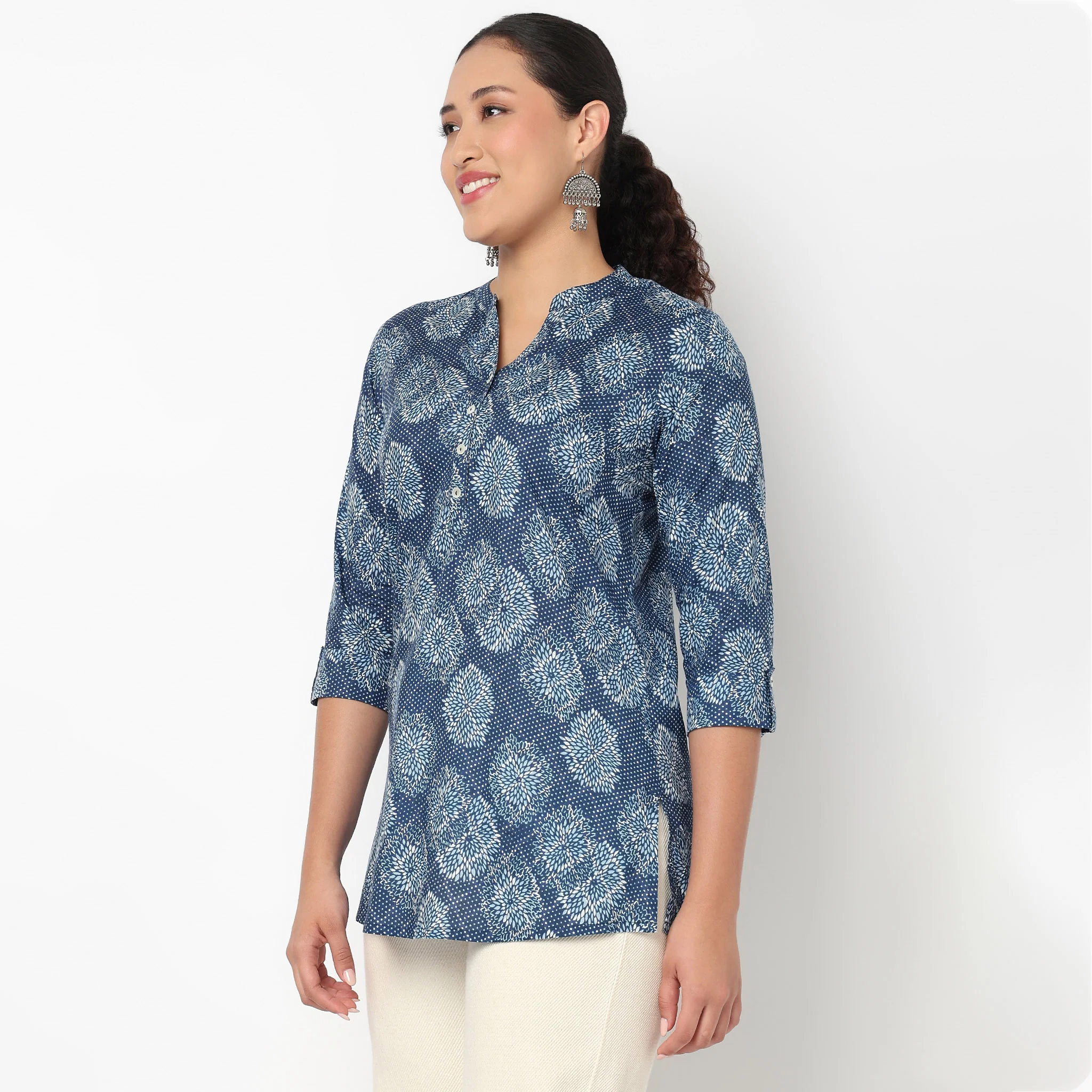 Half Placket Printed Short Kurti - Image 5