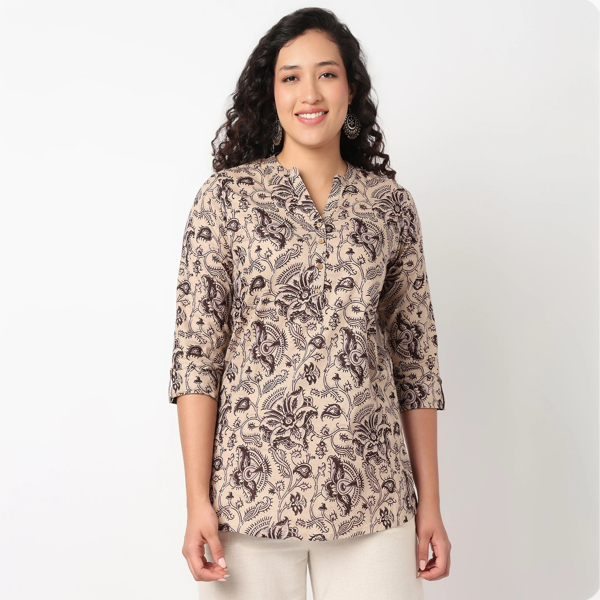 Half Placket Printed Short Kurti - Image 2