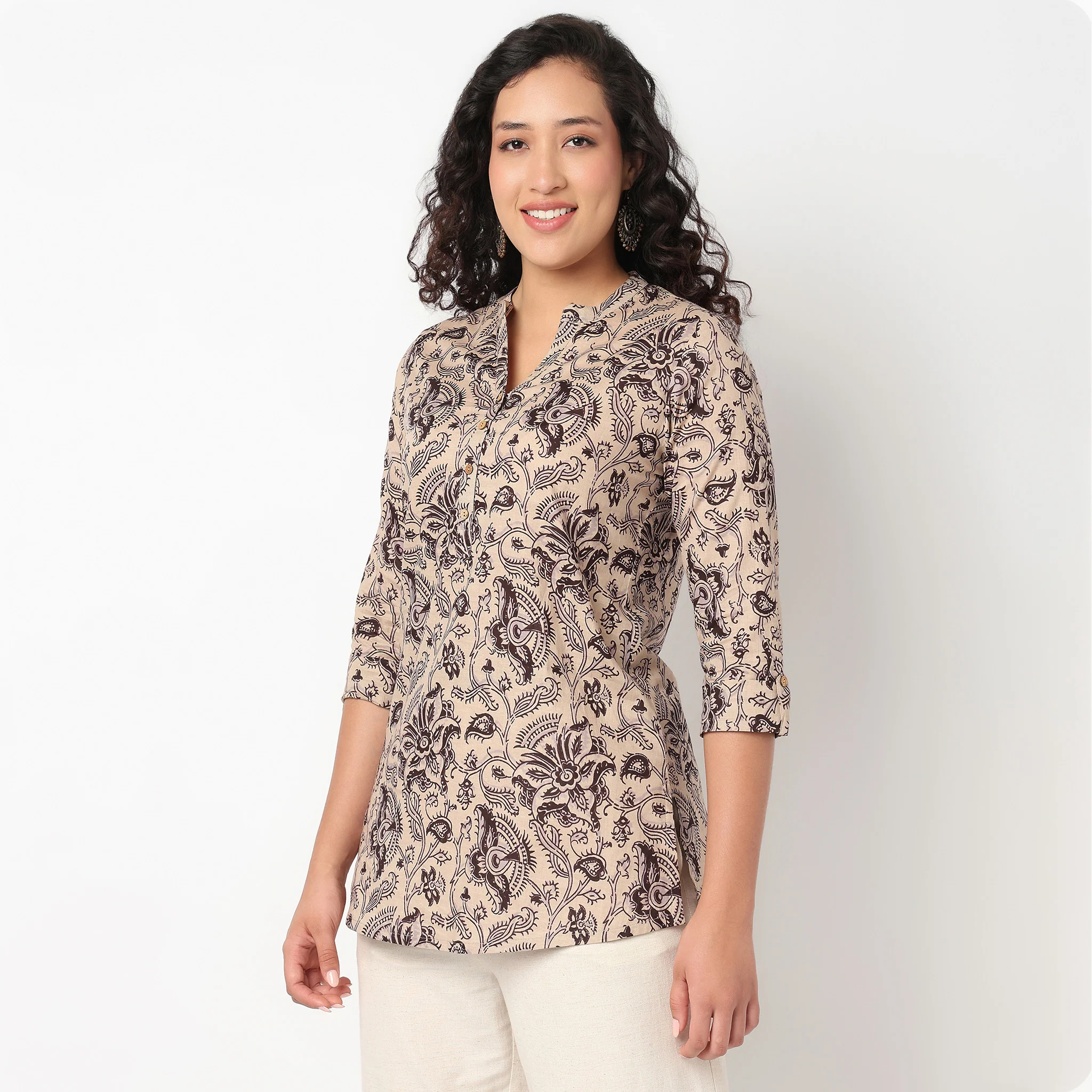 Half Placket Printed Short Kurti - Image 5