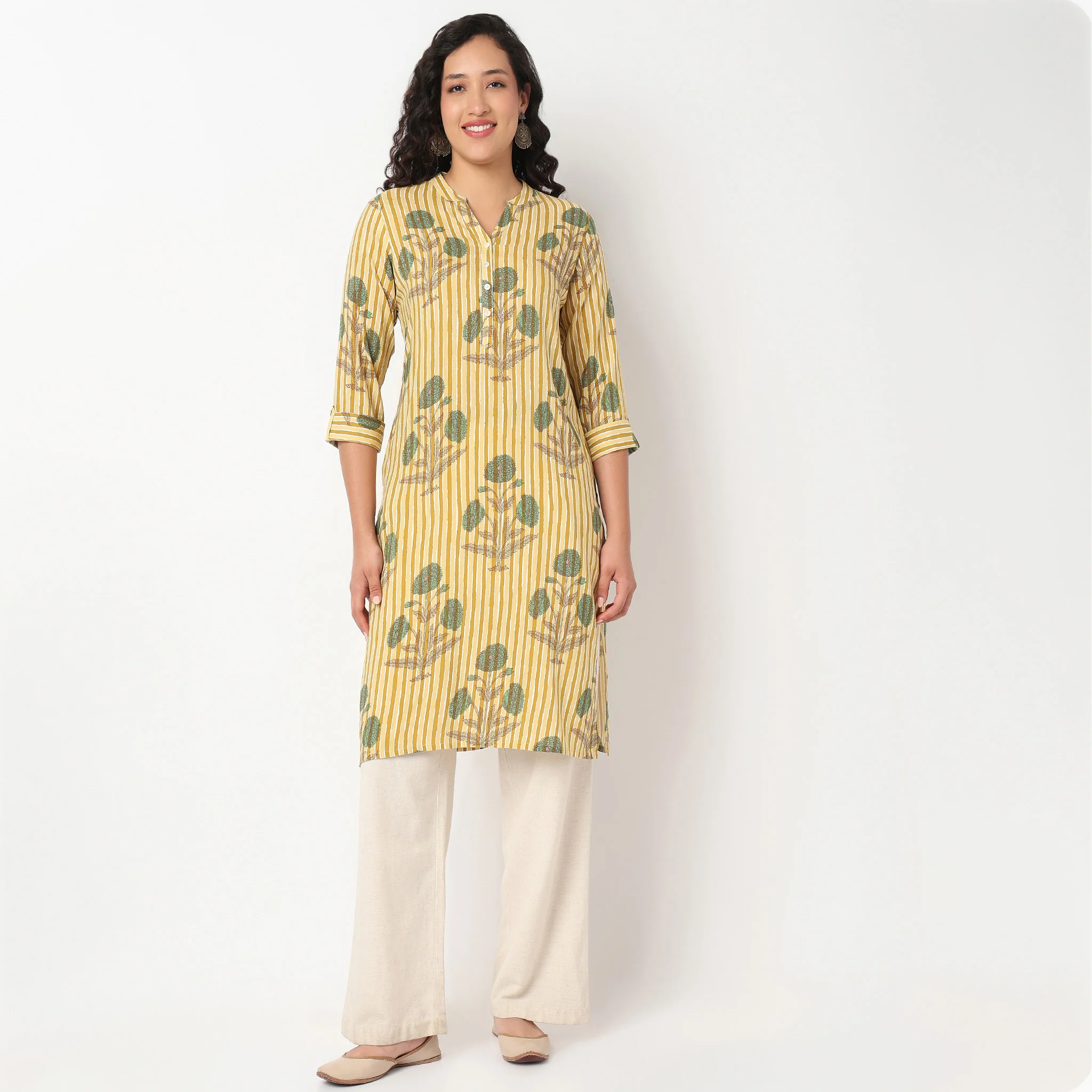 Half Placket Rayon Long Kurta - Image 2