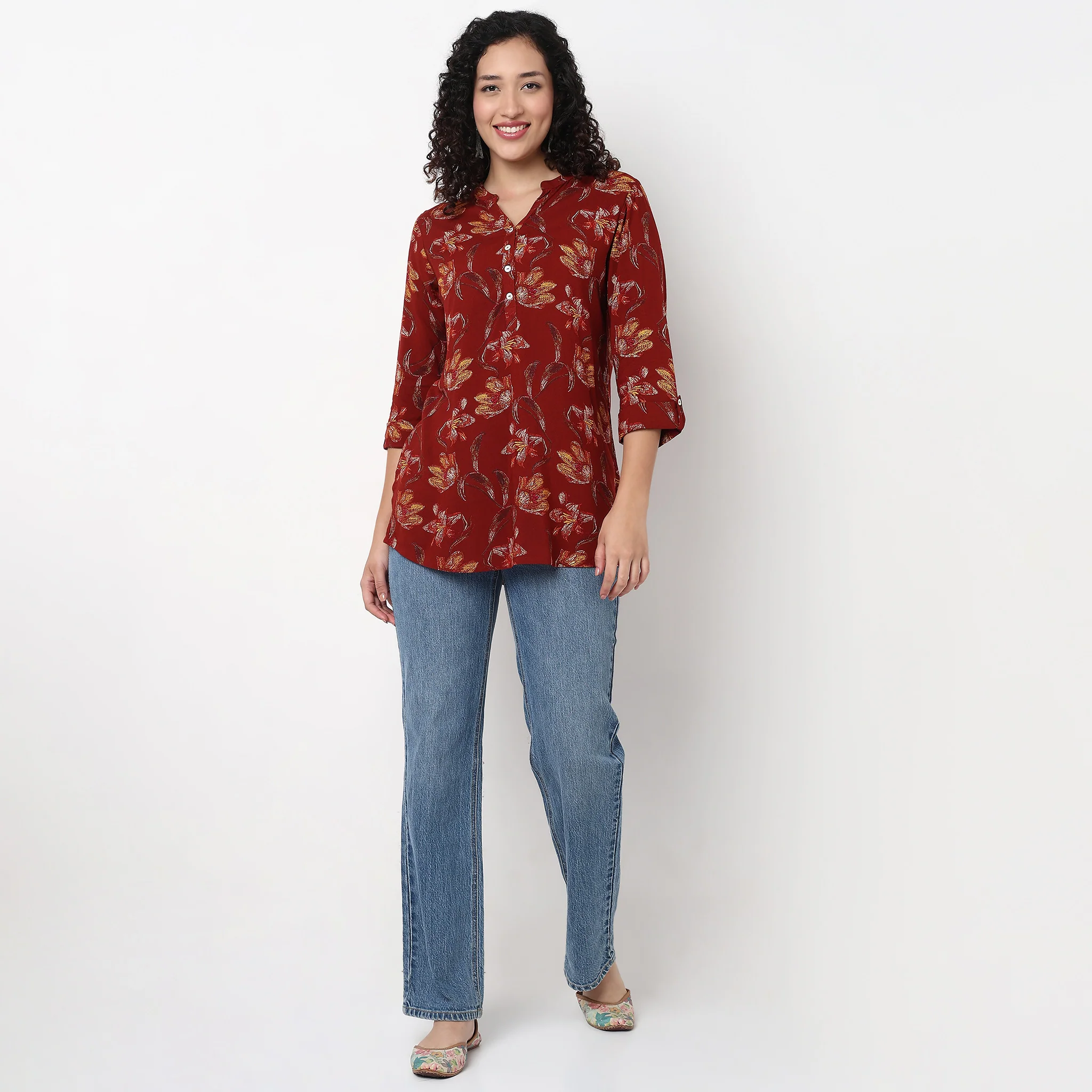 Half Placket Straight Short Kurta