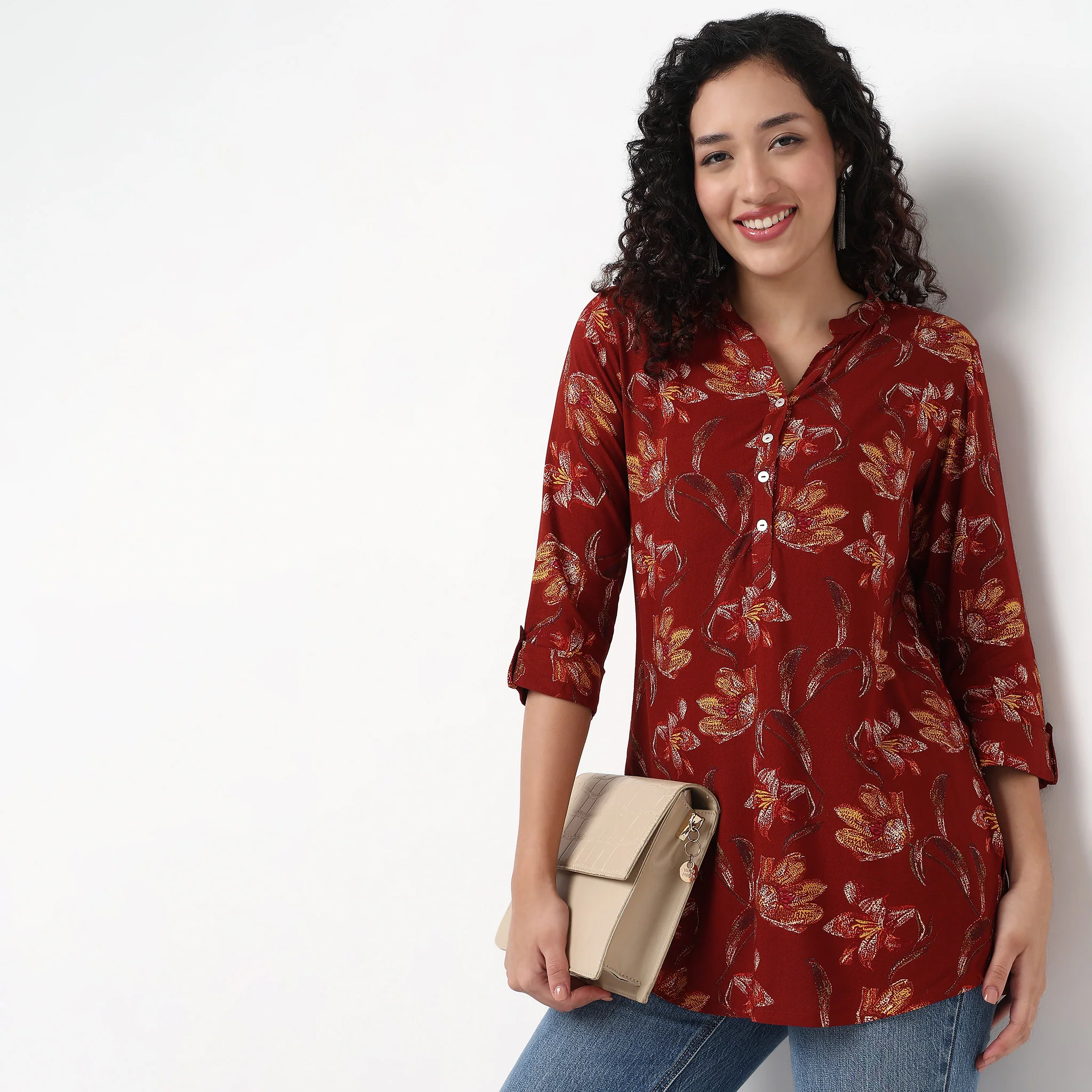 Half Placket Straight Short Kurta - Image 2