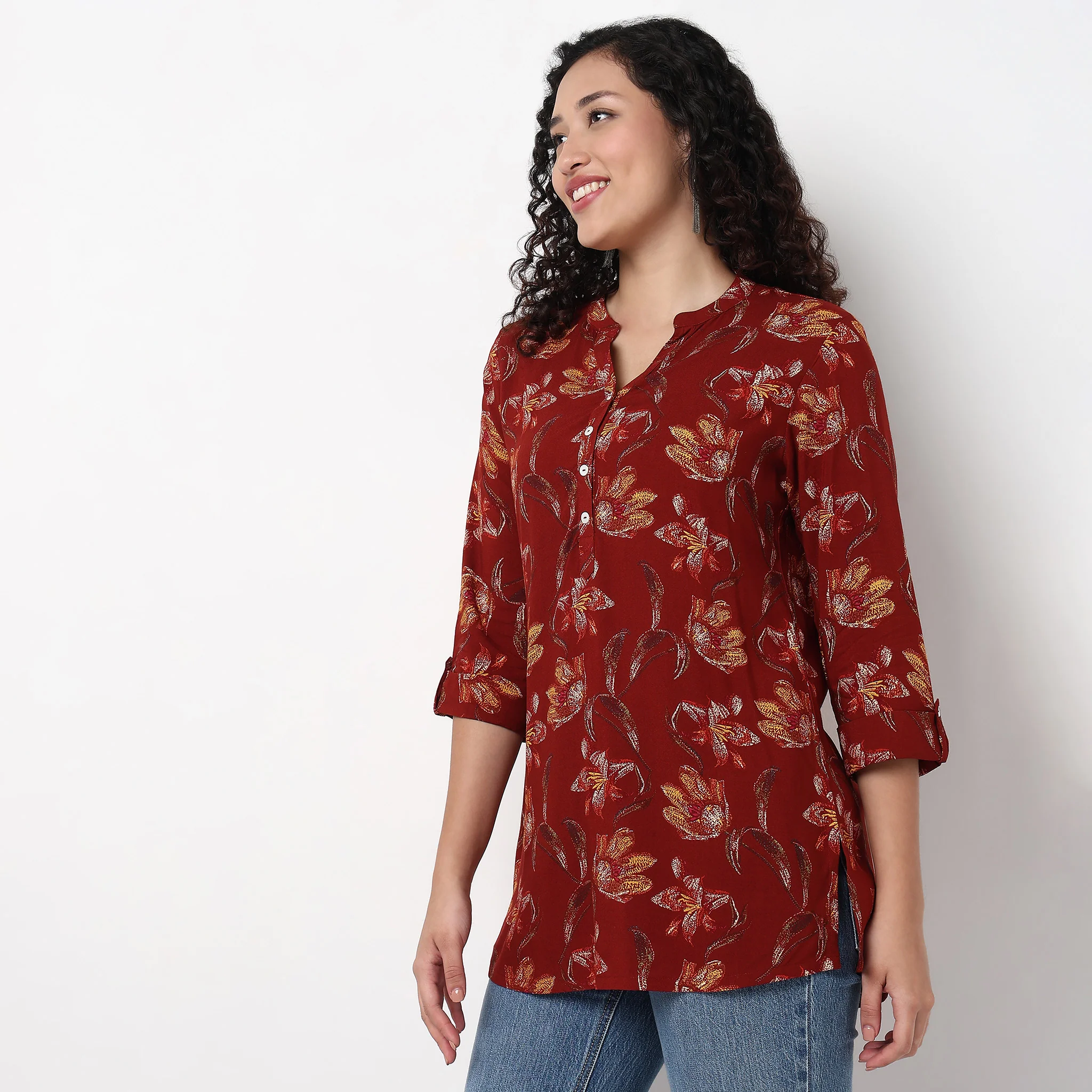 Half Placket Straight Short Kurta - Image 5