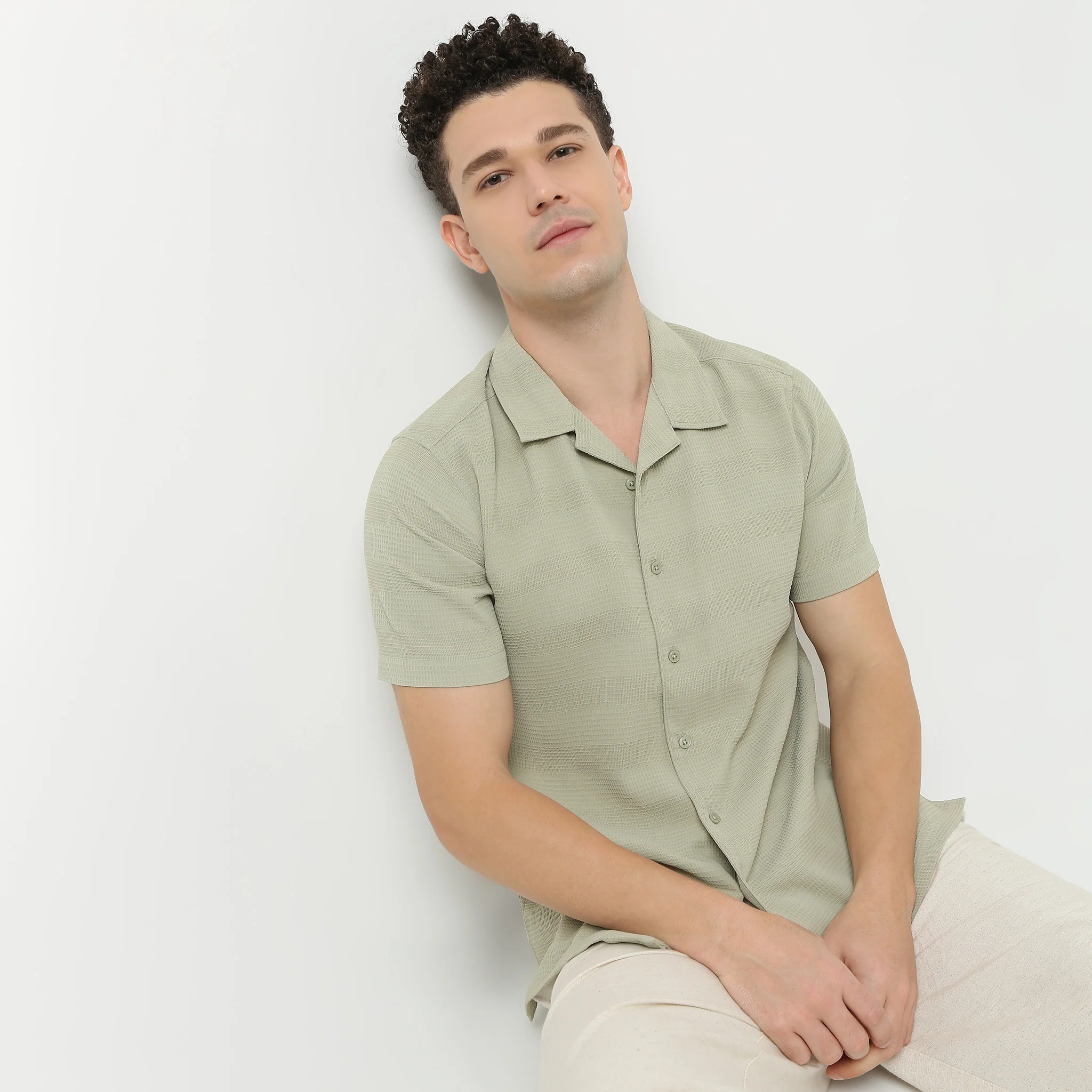 Half Sleeve Camp Collar Mood Shirt