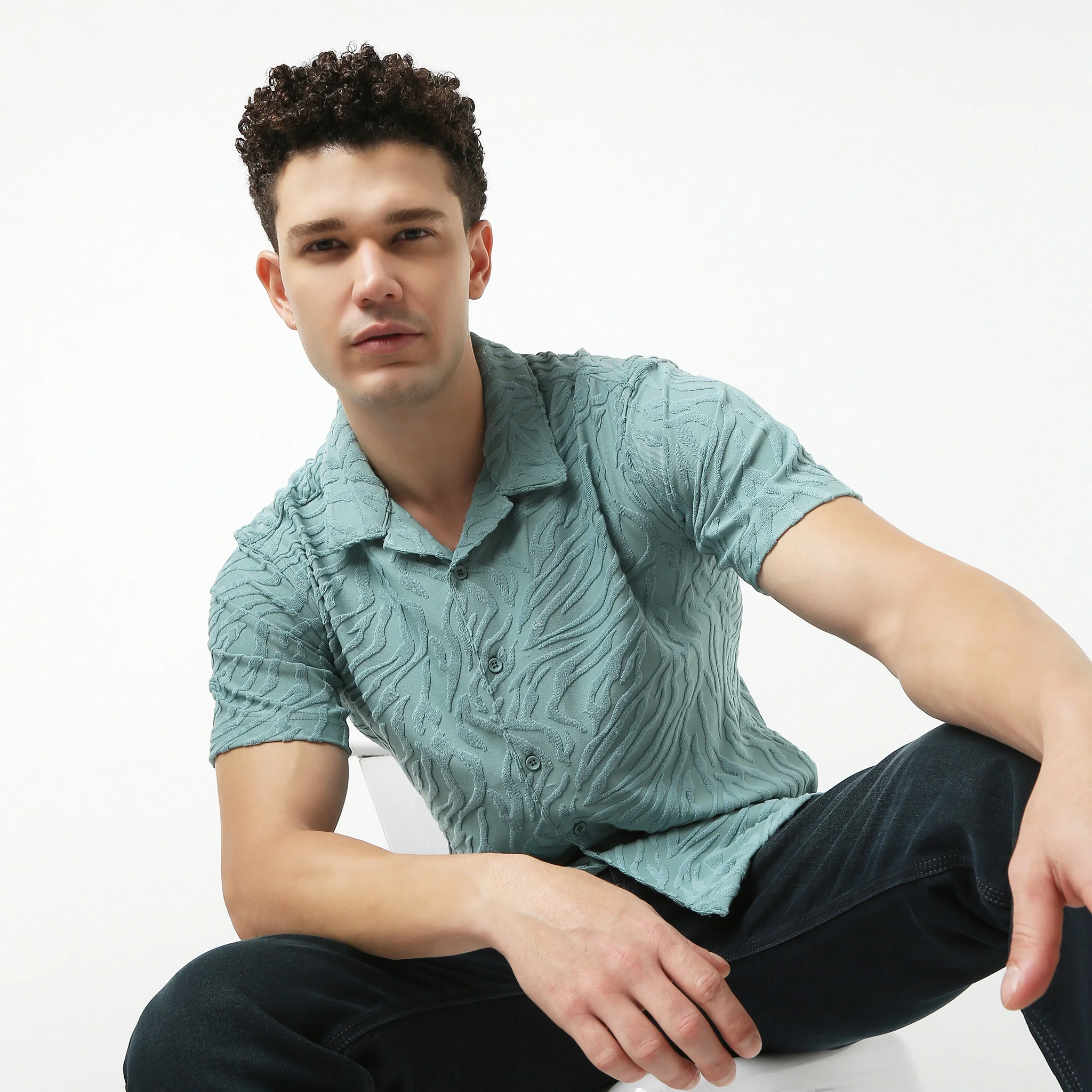 Half Sleeve Textured Cuban Shirt - Image 12