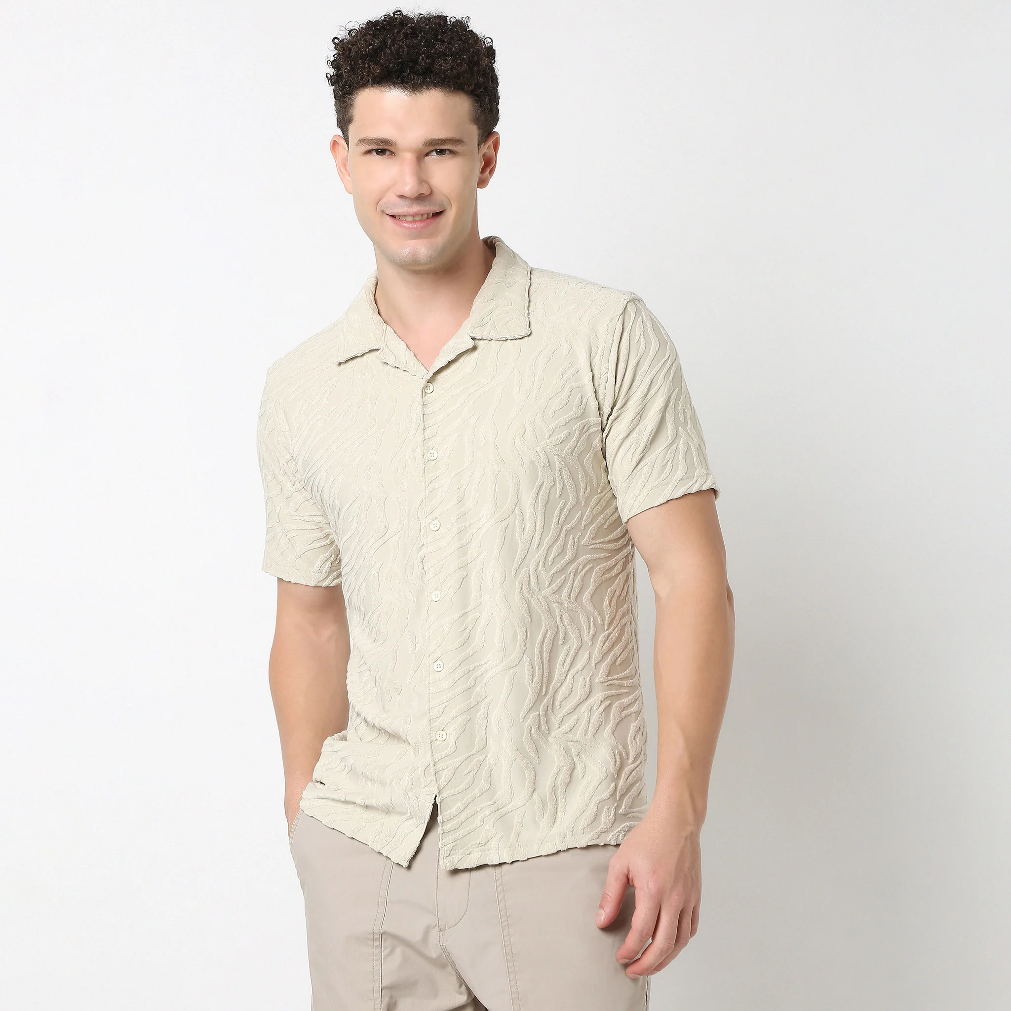 Half Sleeve Textured Cuban Shirt - Image 2