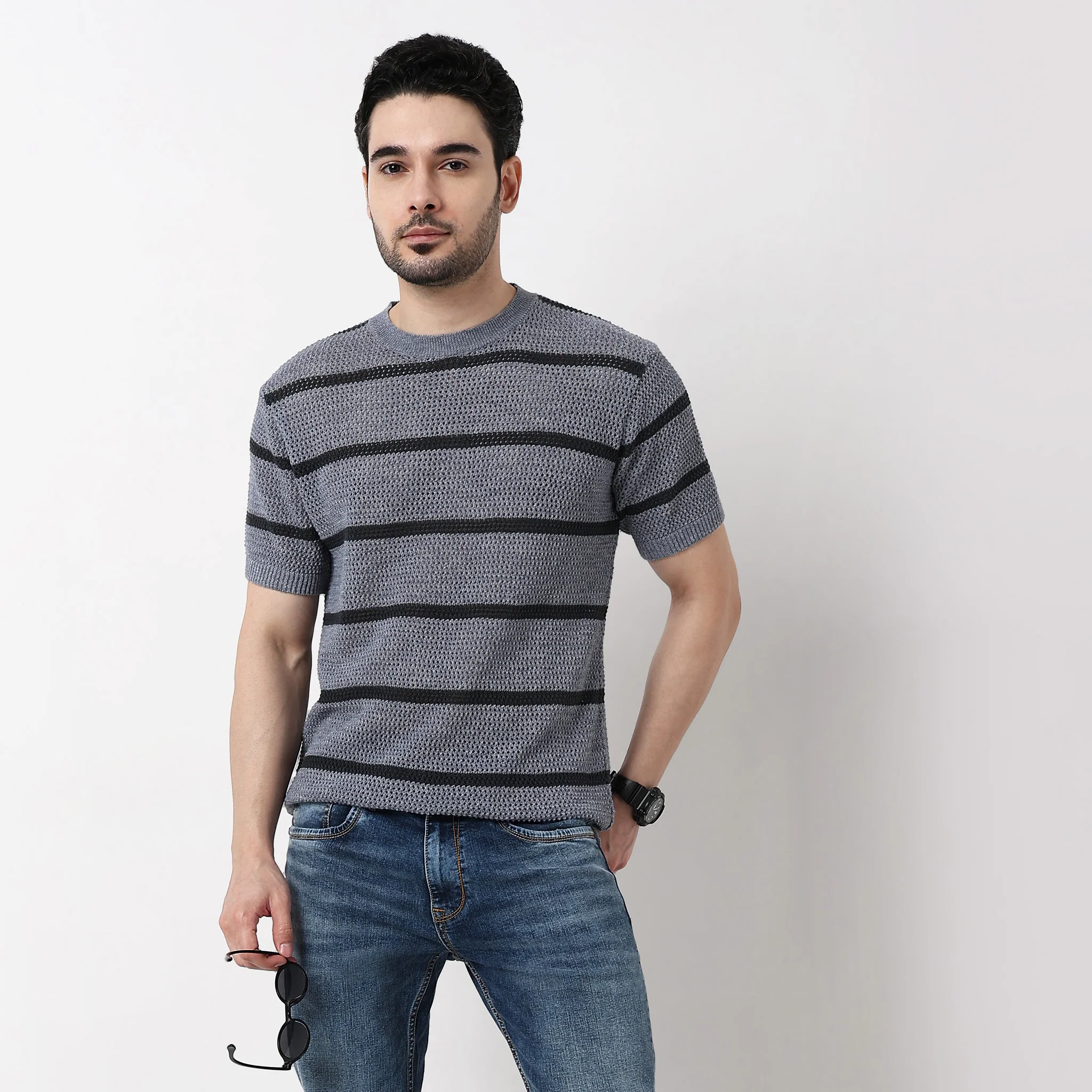 Hand Knit Jersey Smart Striped Sweater - Image 2