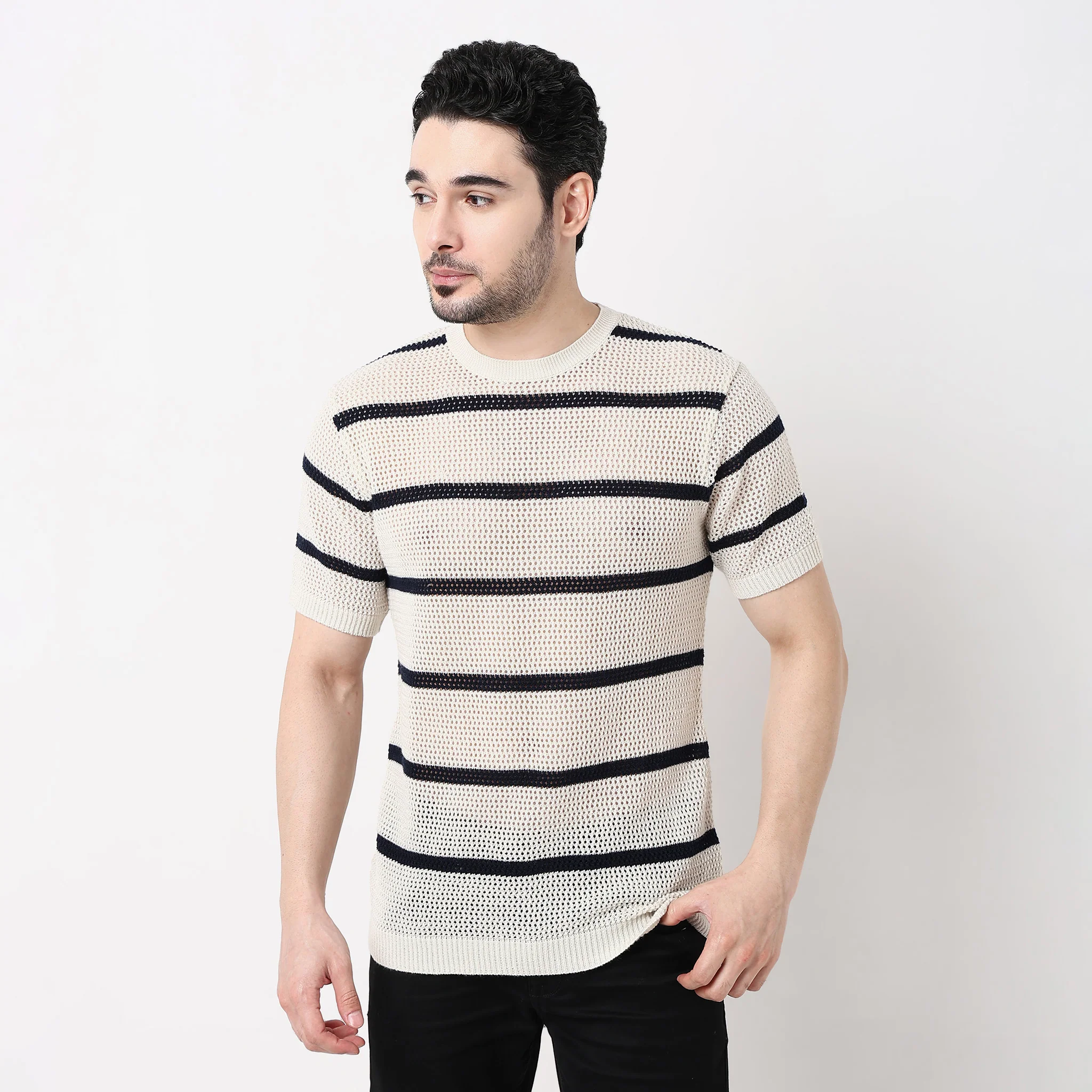 Hand Knit Jersey Smart Striped Sweater - Image 7