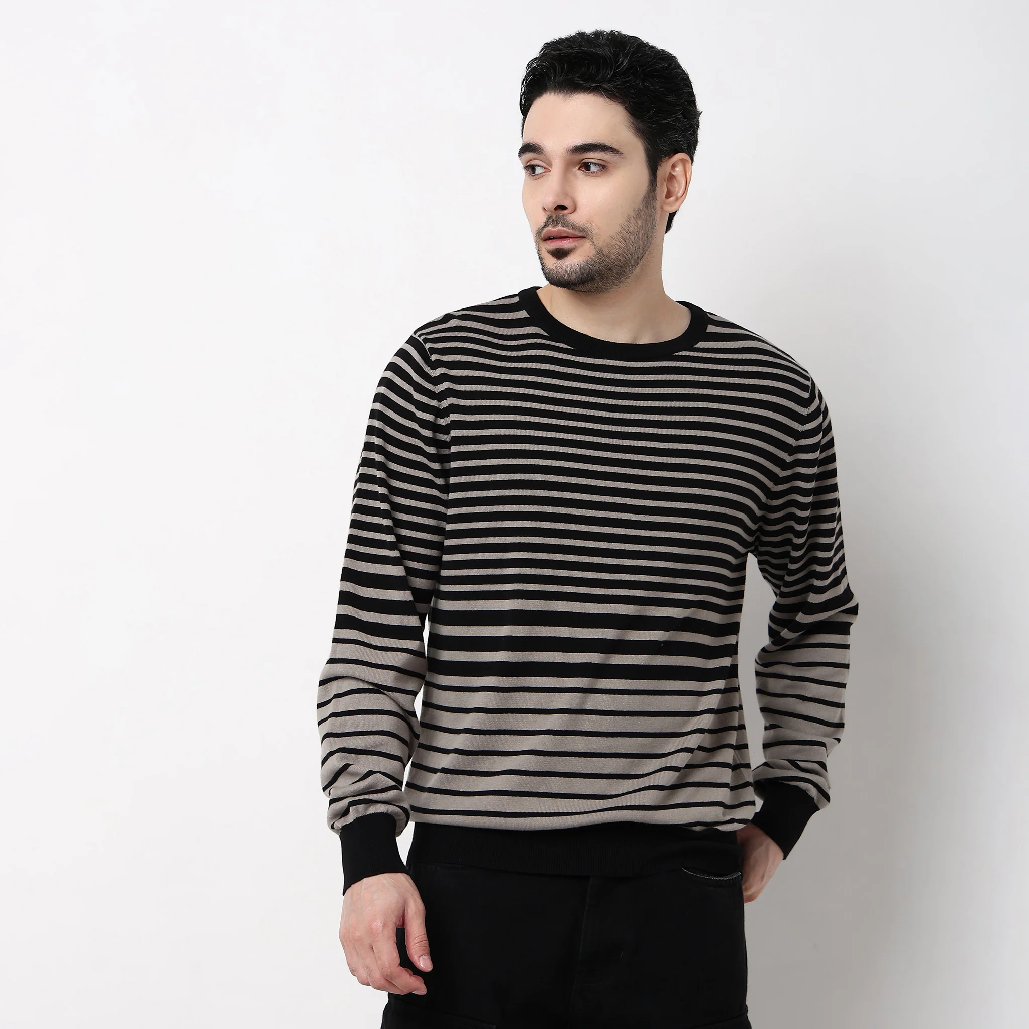Hand Knit Jersey Smart Striped Sweater - Image 2