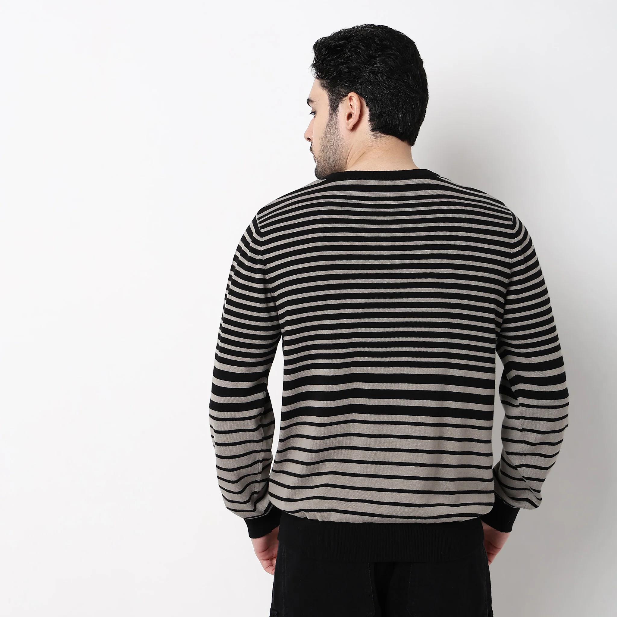 Hand Knit Jersey Smart Striped Sweater - Image 3