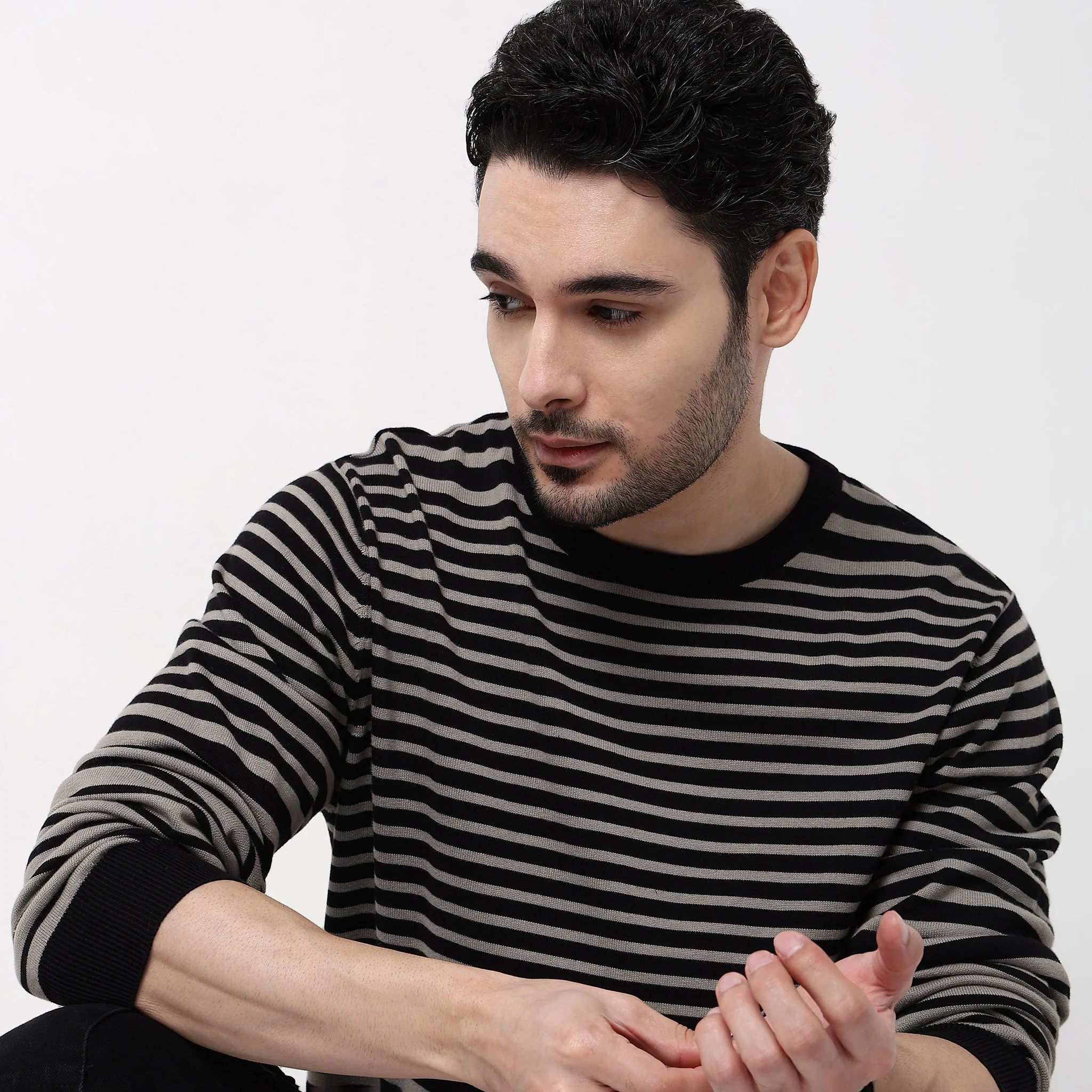 Hand Knit Jersey Smart Striped Sweater - Image 5