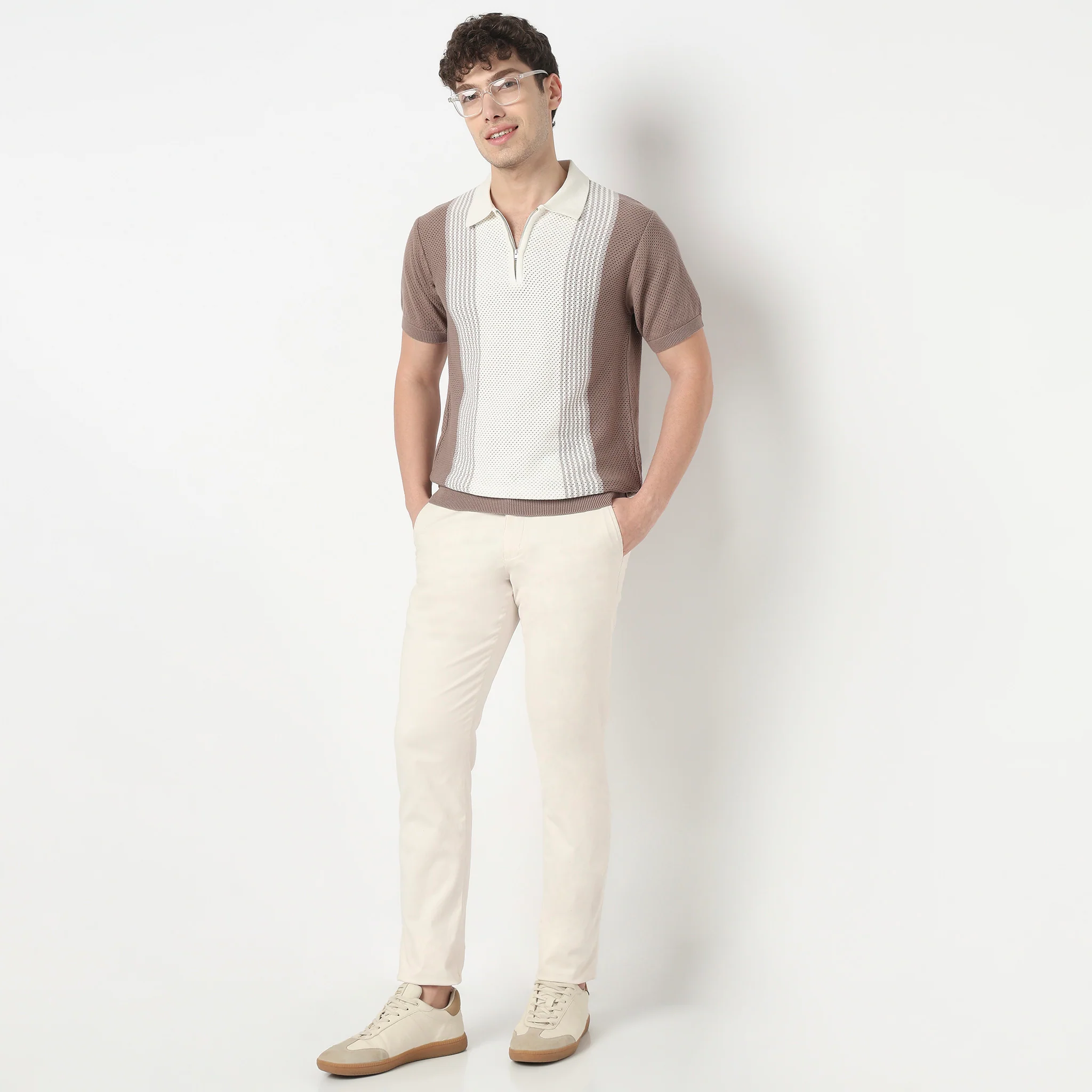 Hand Knit Jersey Striped Flat Knit T-Shirt