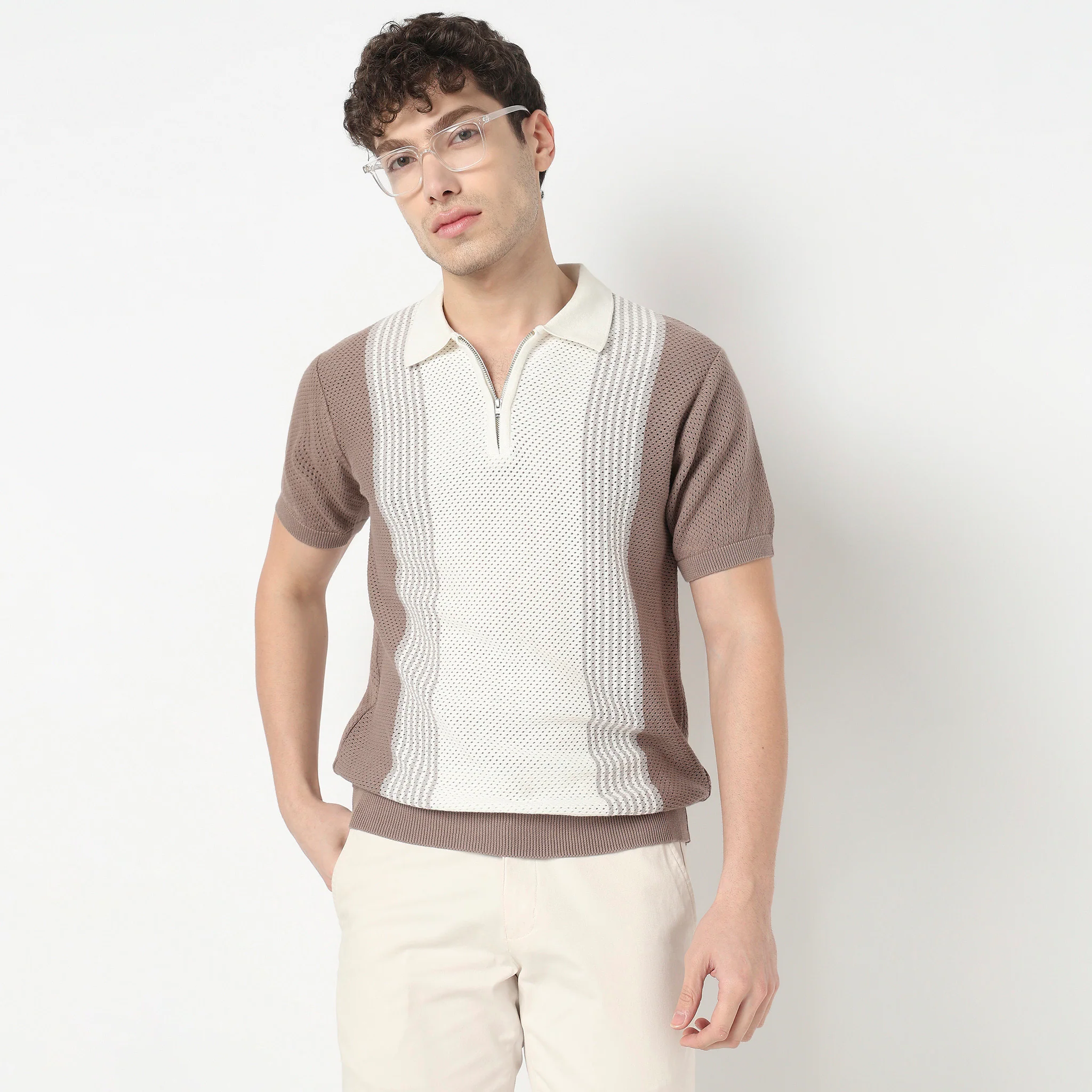 Hand Knit Jersey Striped Flat Knit T-Shirt - Image 2