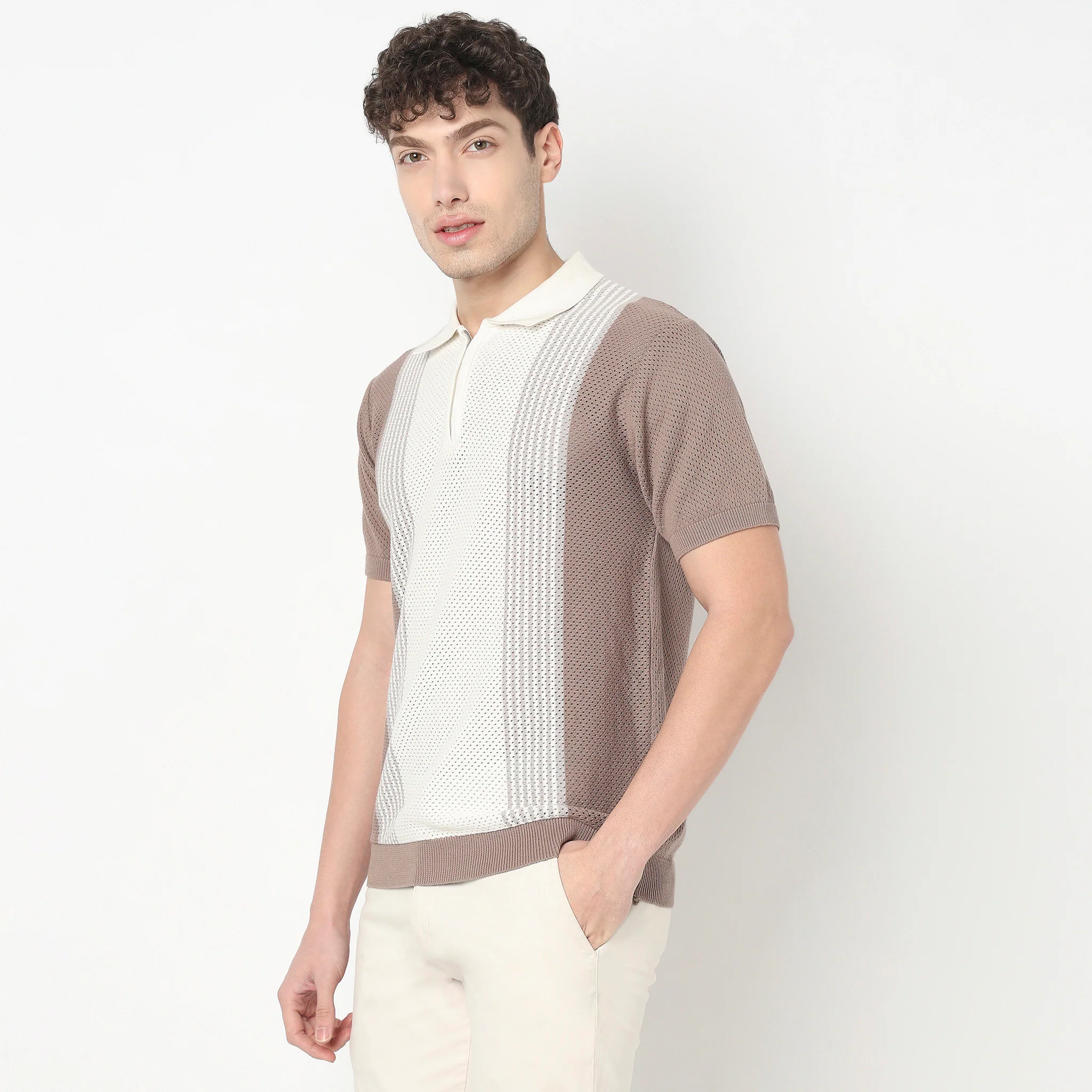Hand Knit Jersey Striped Flat Knit T-Shirt - Image 5
